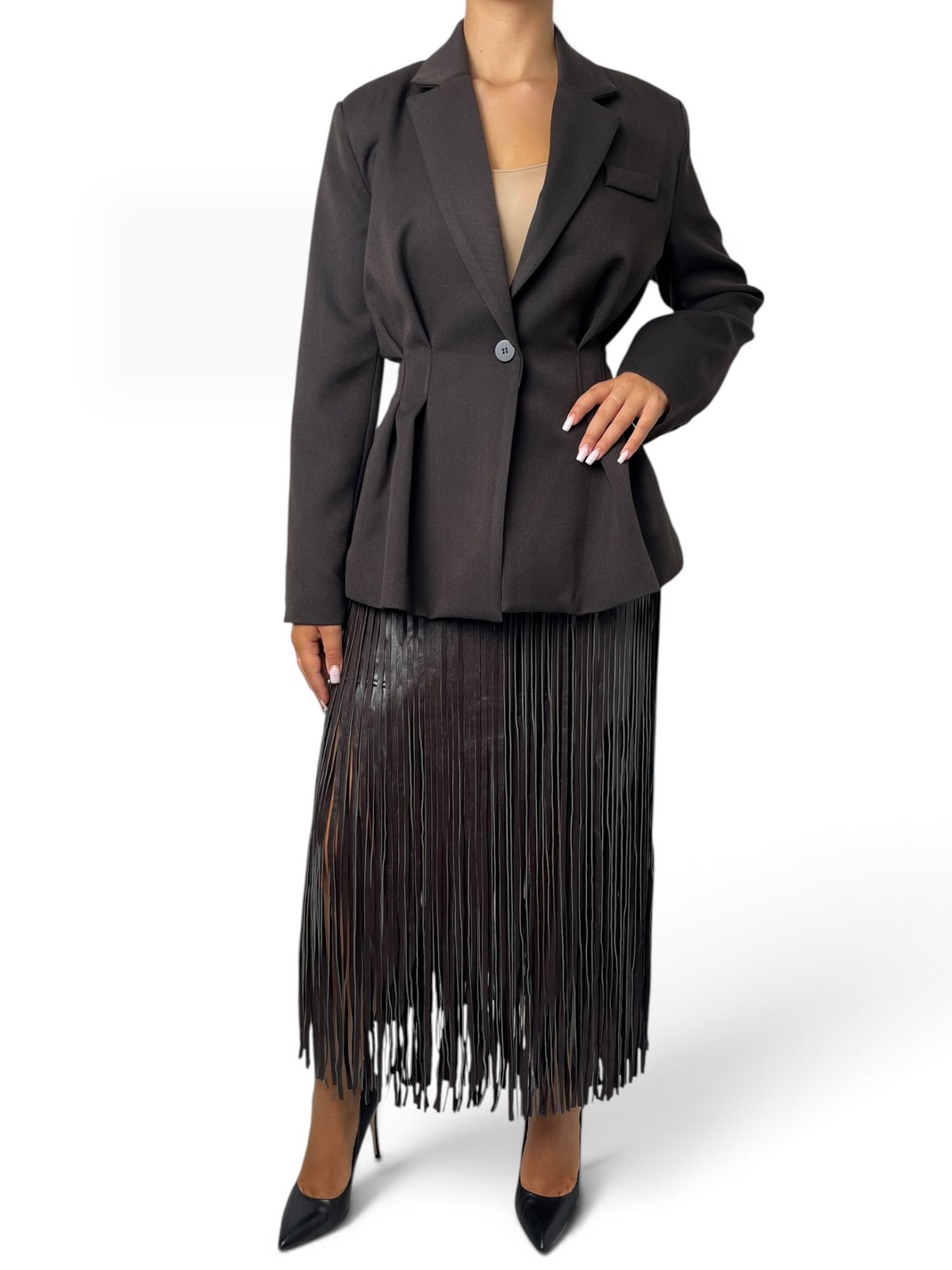Gonna lunga in eco-pelle con frange Donna  -  260629LU
