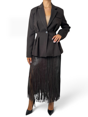 Gonna lunga in eco-pelle con frange Donna  -  260629LU