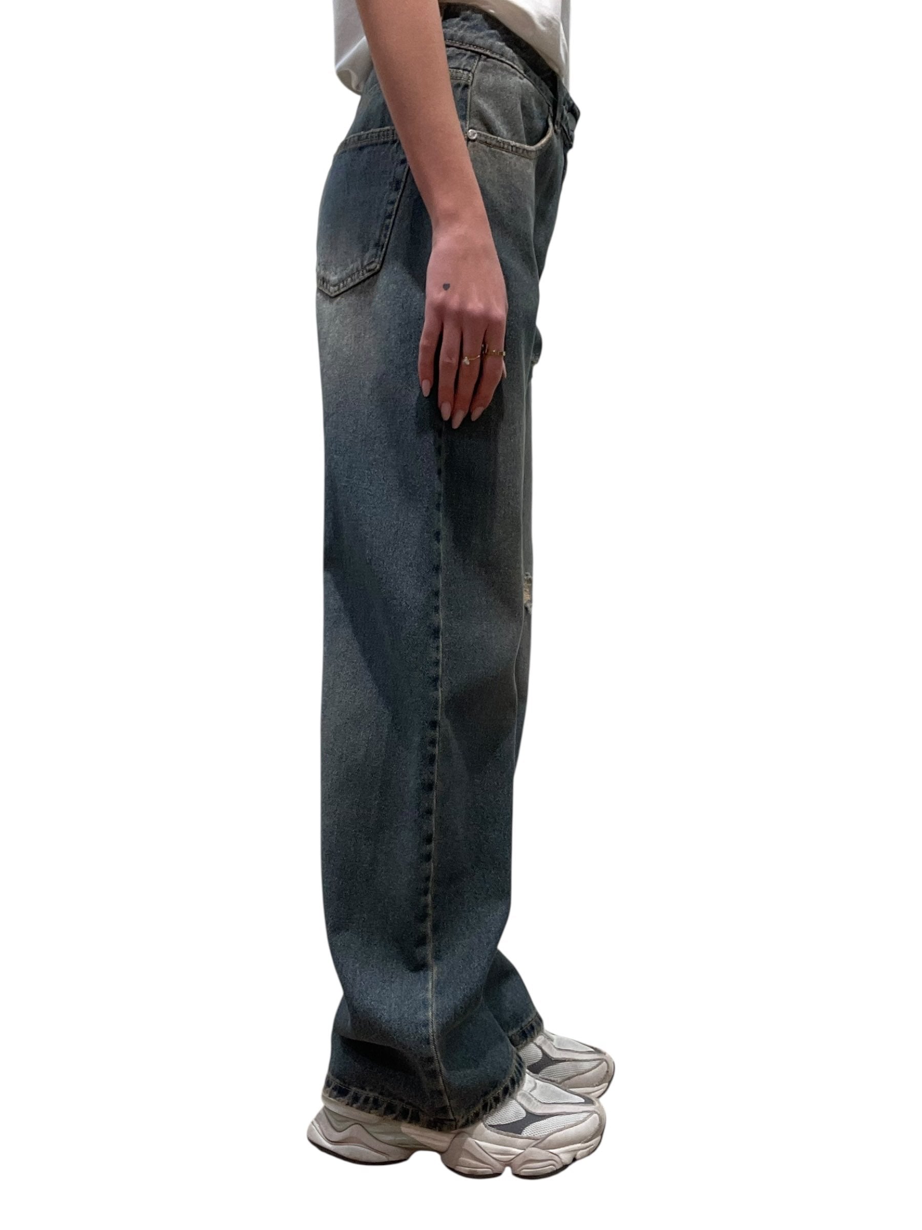 Jeans baggy vita alta con strappi Donna  -  JTINAW647