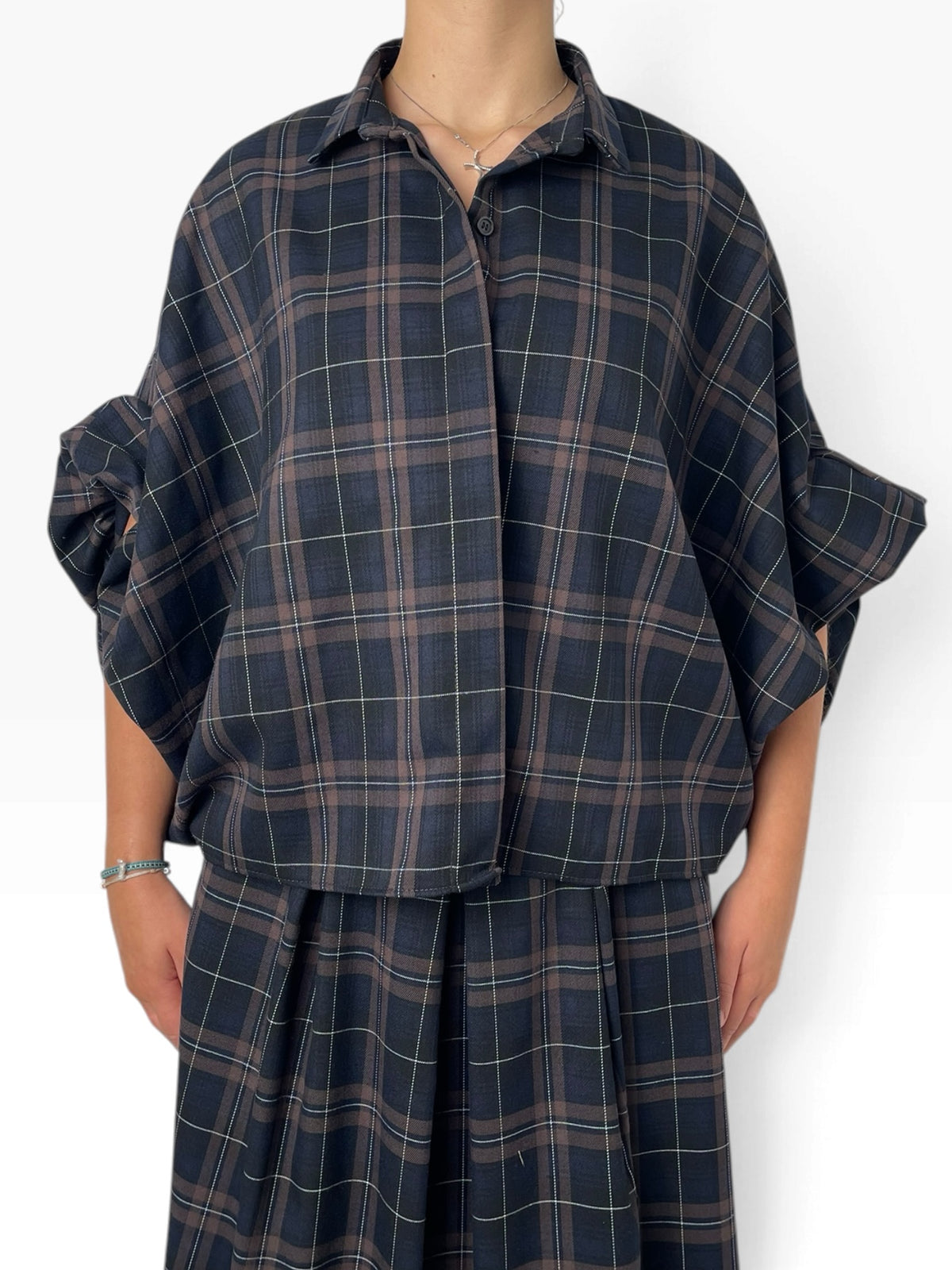 Camicia oversize a quadri voluminosa Donna  -  38726CI