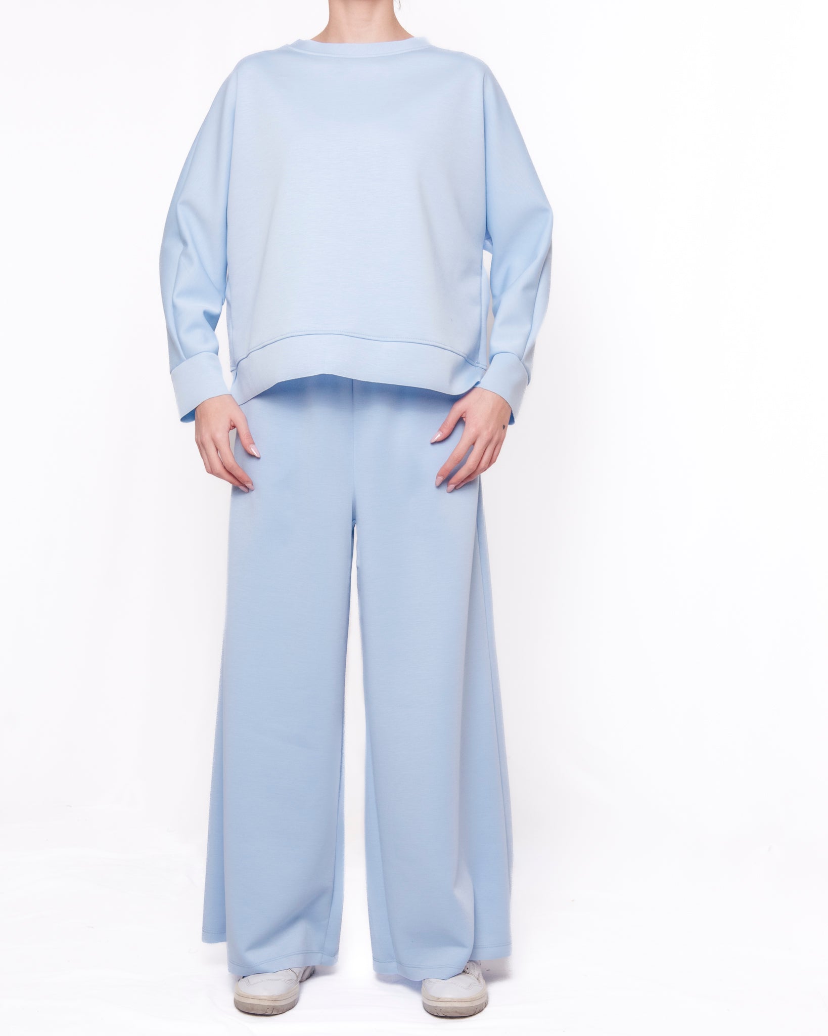Completo felpa e pantaloni a gamba larga tinta unita Donna  -  24255KA