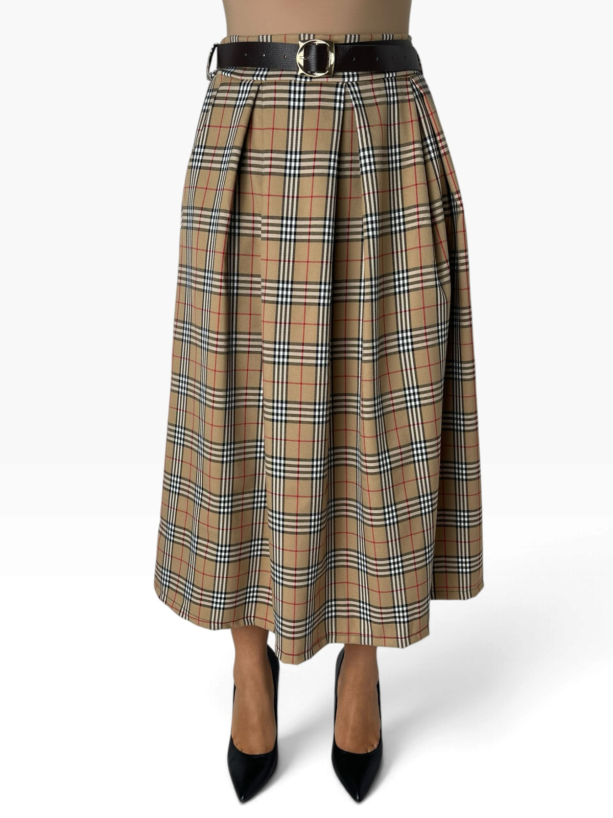 Gonna midi quadri con pieghe Donna  -  2719X