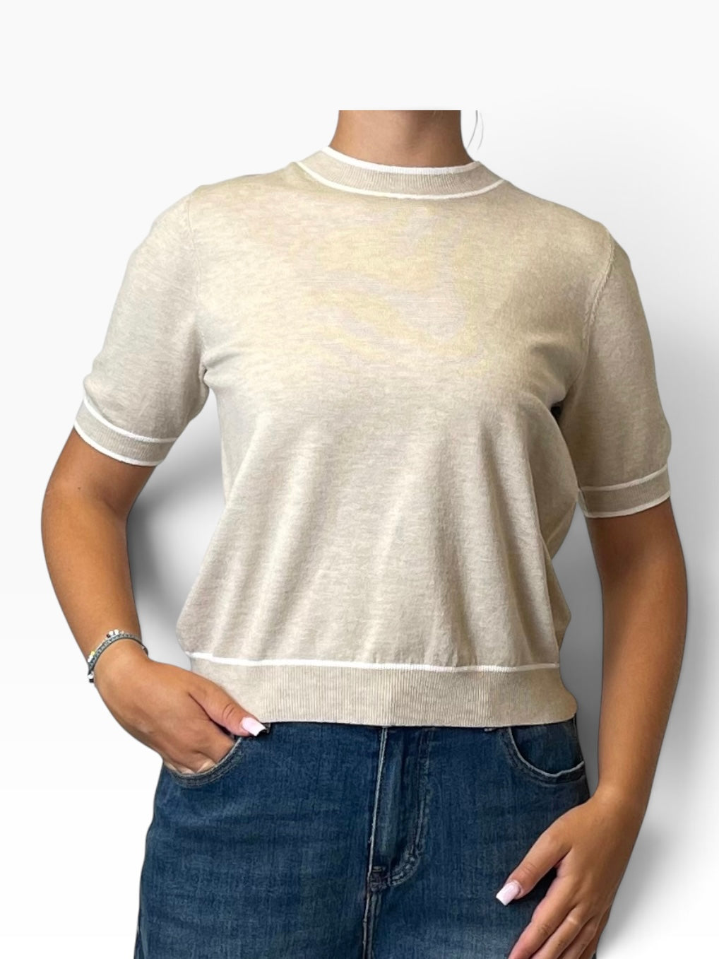 Maglia manica corta profili contrasto Donna  -  6159KA