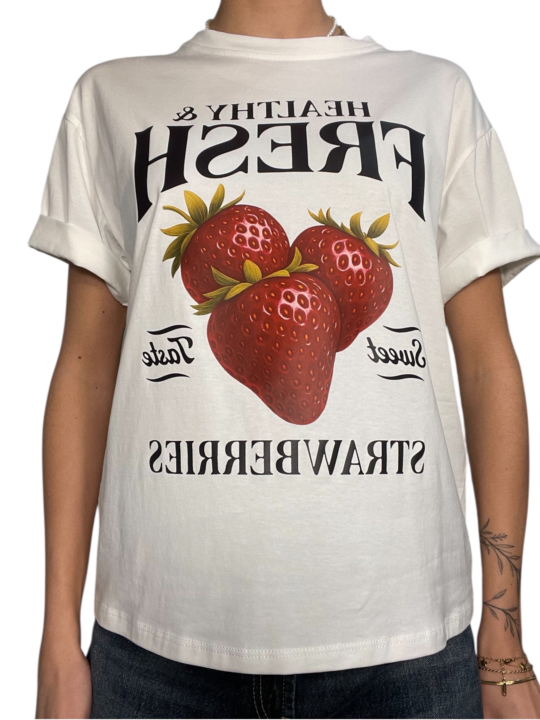 T-shirt con stampa fragole vintage Donna  -  233M