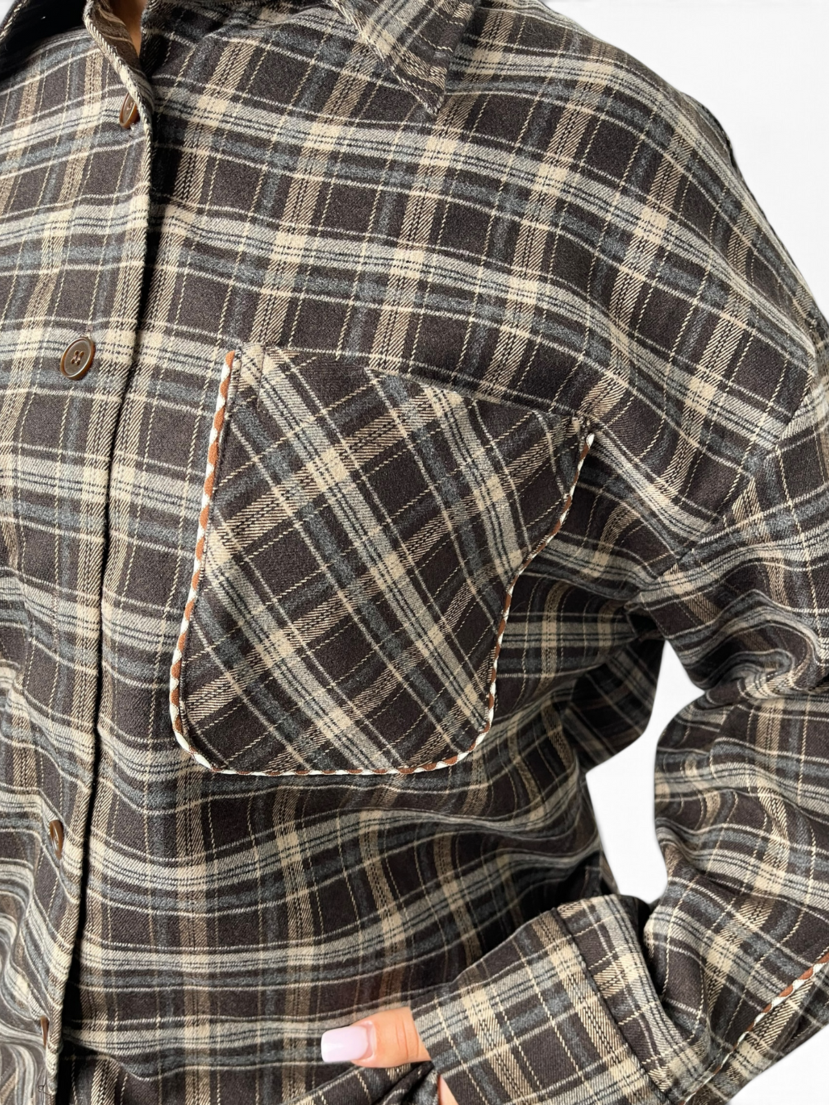 Camicia a quadri con profili a contrasto Donna  -  2007KA