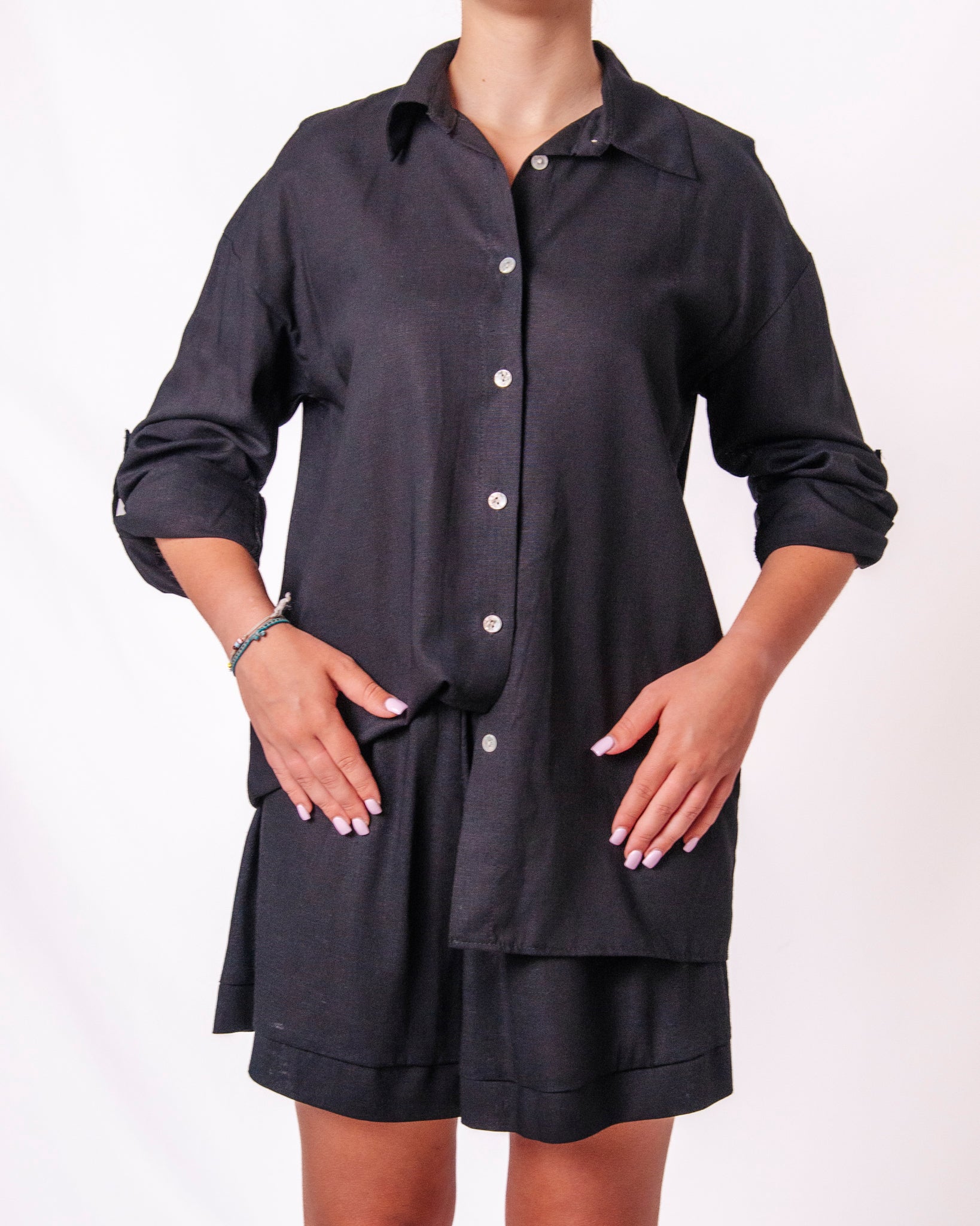 Coordinato camicia oversize e shorts in lino Donna  -  16166/26207