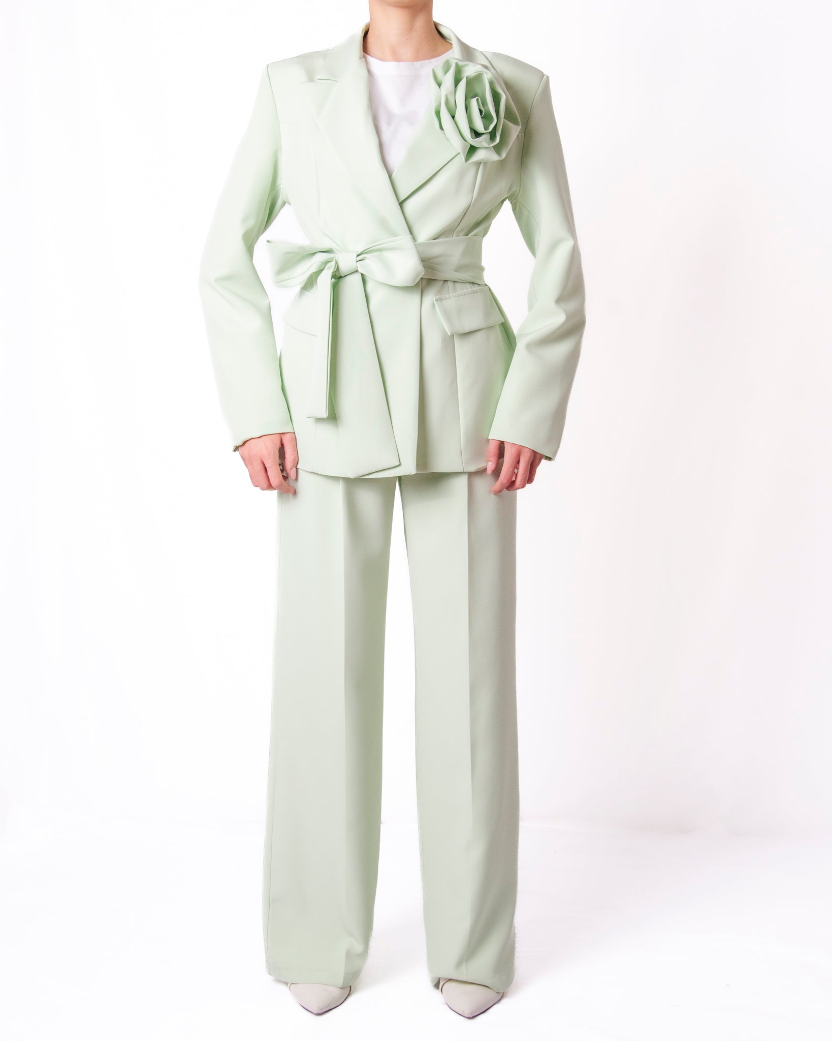 Completo blazer e pantalone wide leg con rosa applicata Donna  -  25119BO