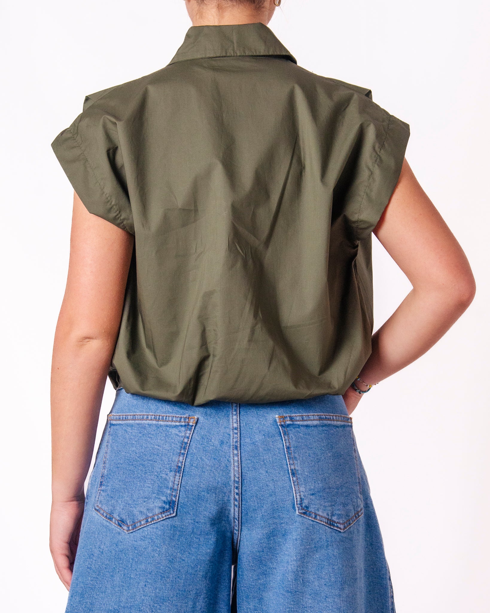 Camicia Smanicata Crop con Elastico Donna  -  66056X