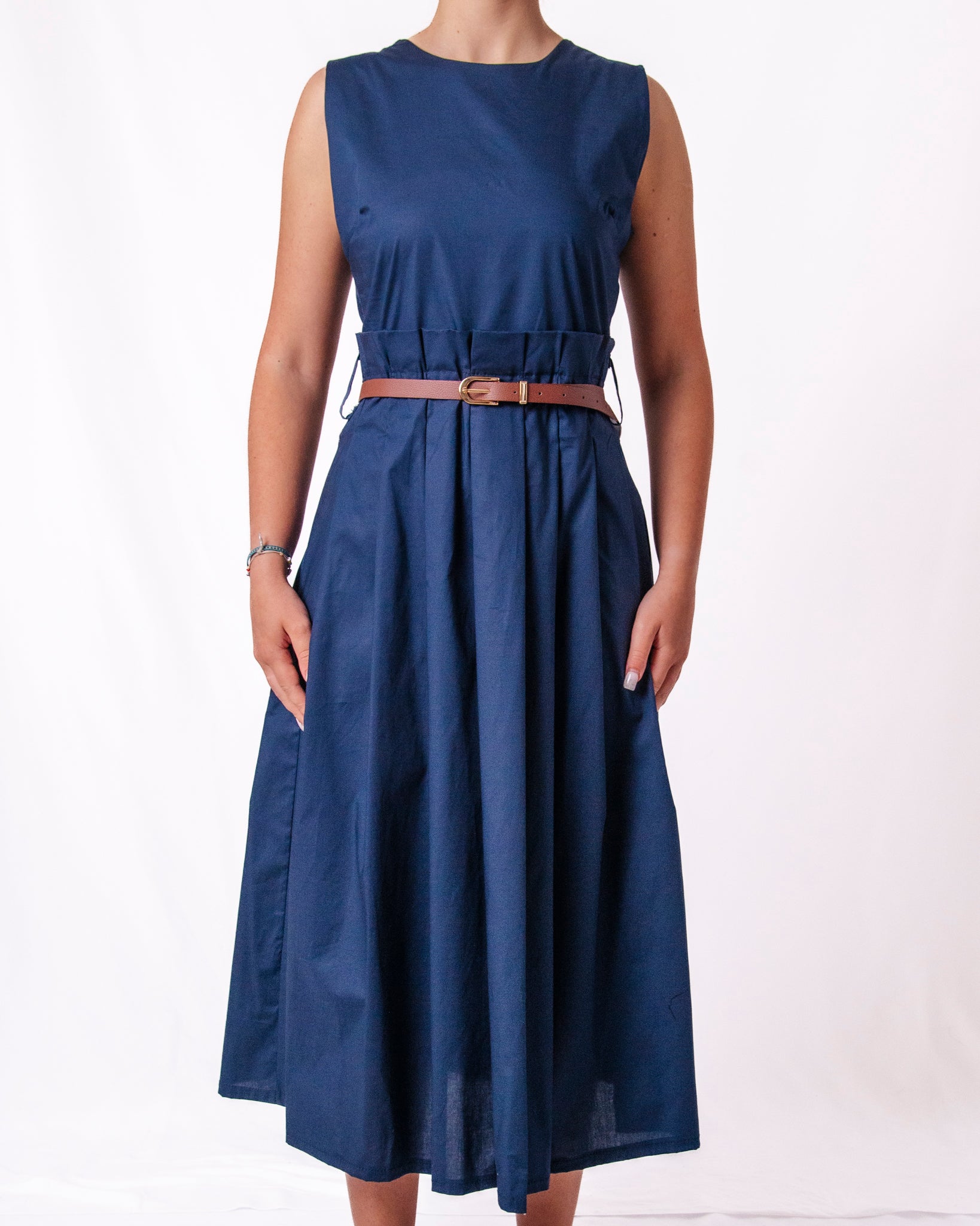 Abito midi senza maniche girocollo gonna a pieghe Donna  -  88057UP