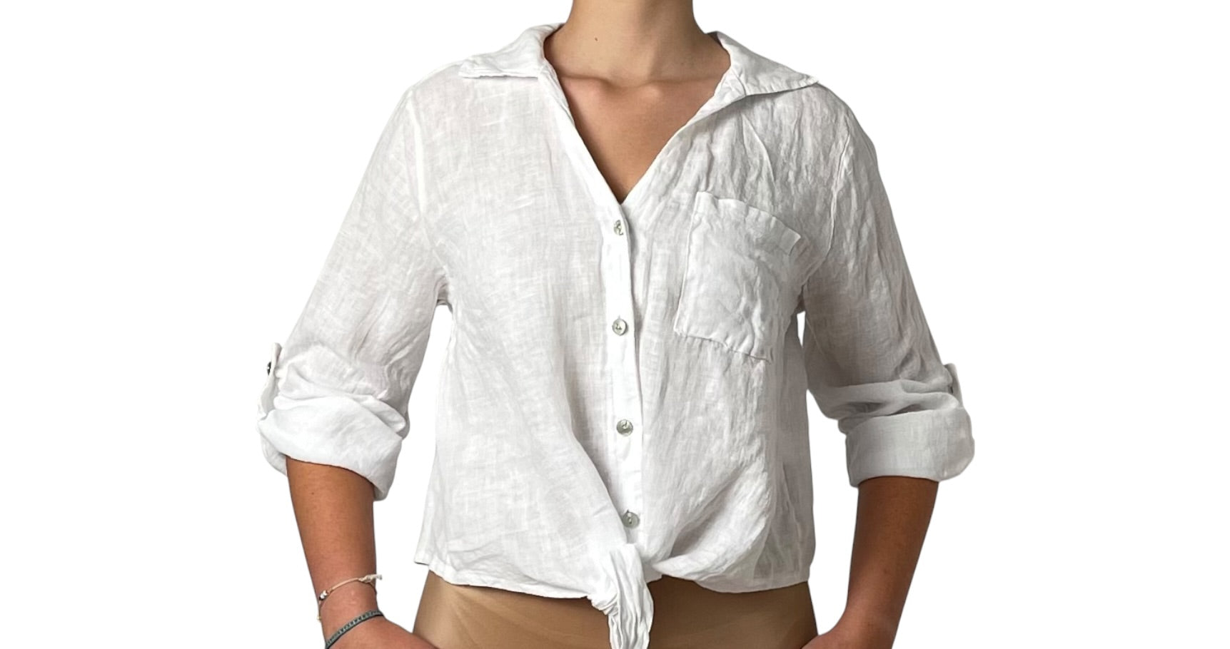 Camicia in Lino Rosa con Nodo in Vita Donna  -  2202EC
