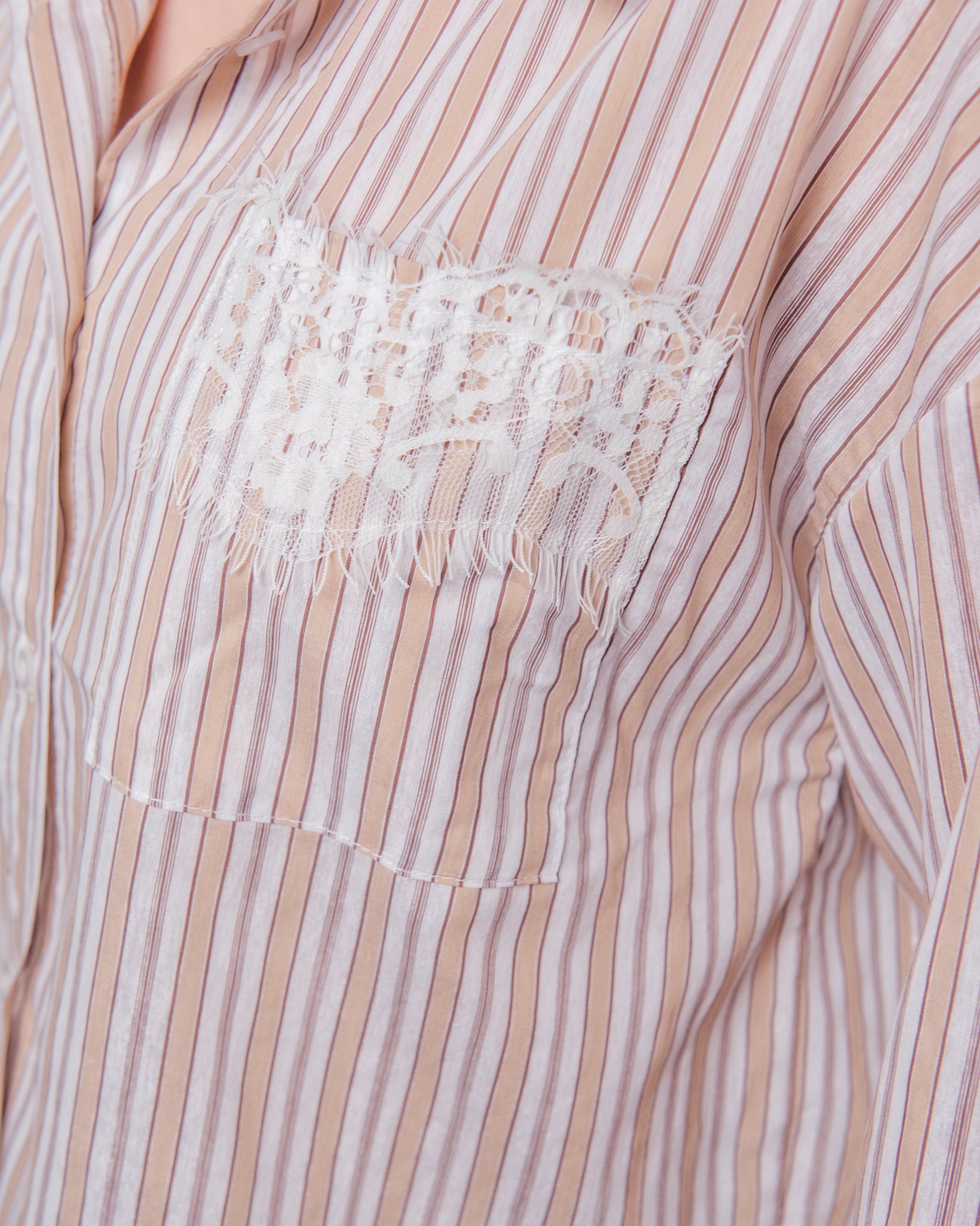Camicia a Righe Manica Lunga con Ricamo e Tasca Donna  -  C81667PY24
