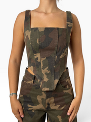 Top corsetto camouflage con scollo quadrato Donna  -  6273LU