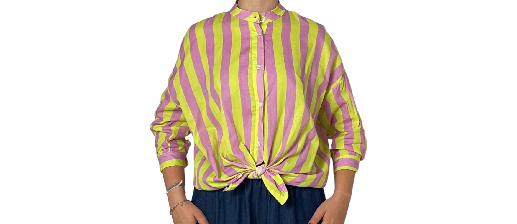 Camicia a Righe con Annodatura Frontale Donna  -  164R