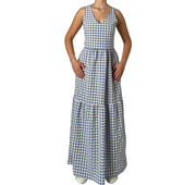 Abito Lungo Gingham con Balze e Scollo a V Donna  -  7203KA