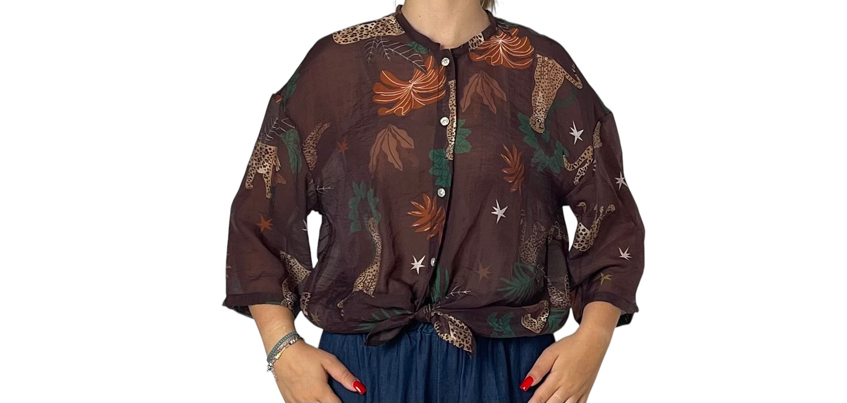 Camicia a Fantasia con Maniche a Tre Quarti Donna  -  2955R