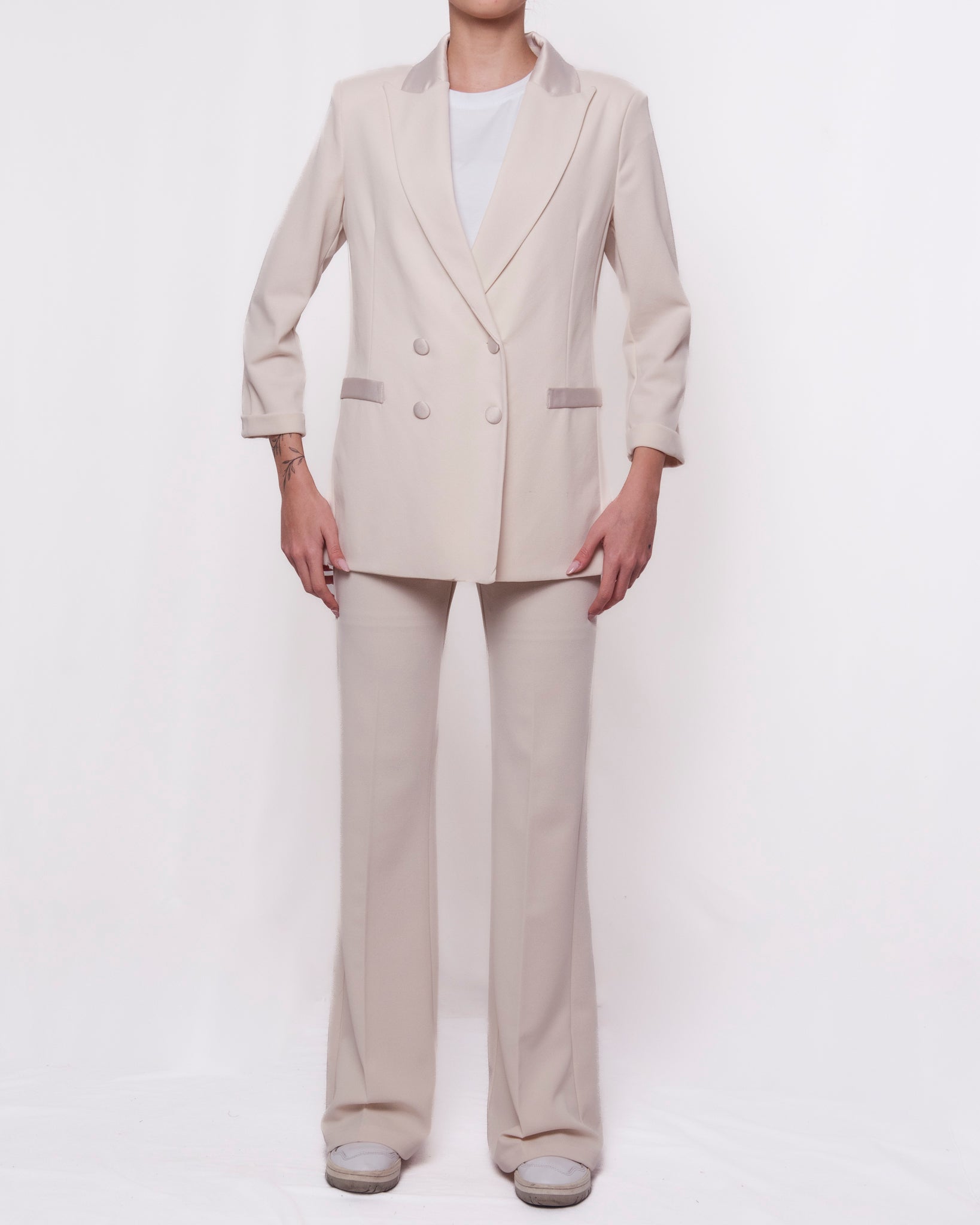Completo giacca lunga doppiopetto e pantaloni a zampa Donna  -  81008+81006V