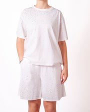 Coordinato t-shirt e shorts con strass applicati Donna  -  7848V
