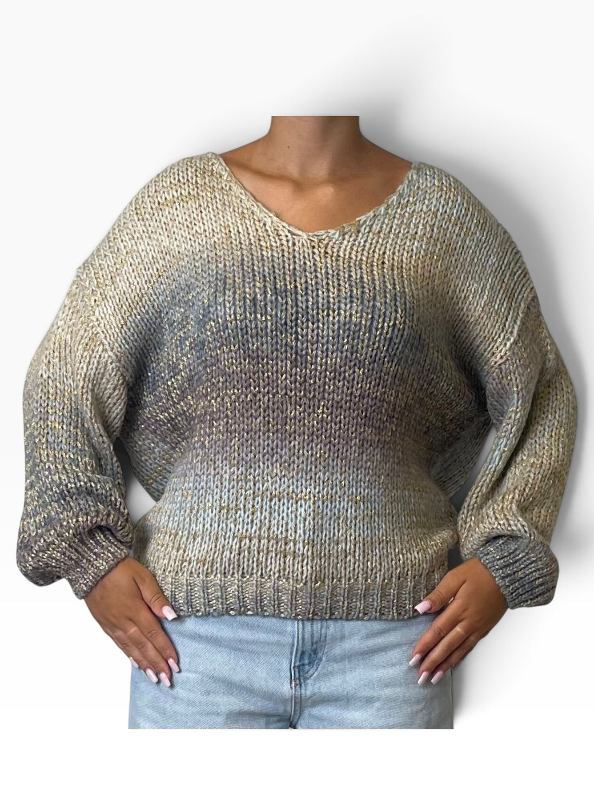 Maglia scollo V degradé lurex Donna  -  256659EC