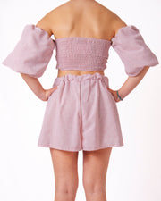 Completo Crop Top Shorts Lino Donna  -  53734GH