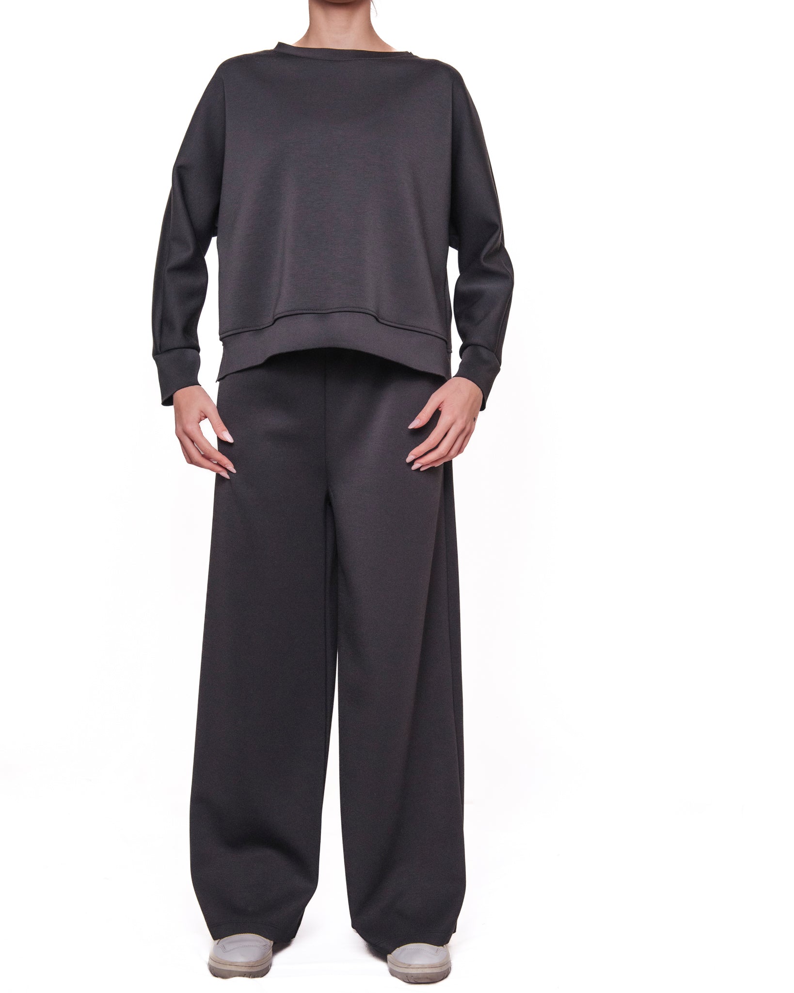 Completo felpa e pantaloni a gamba larga tinta unita Donna  -  24255KA