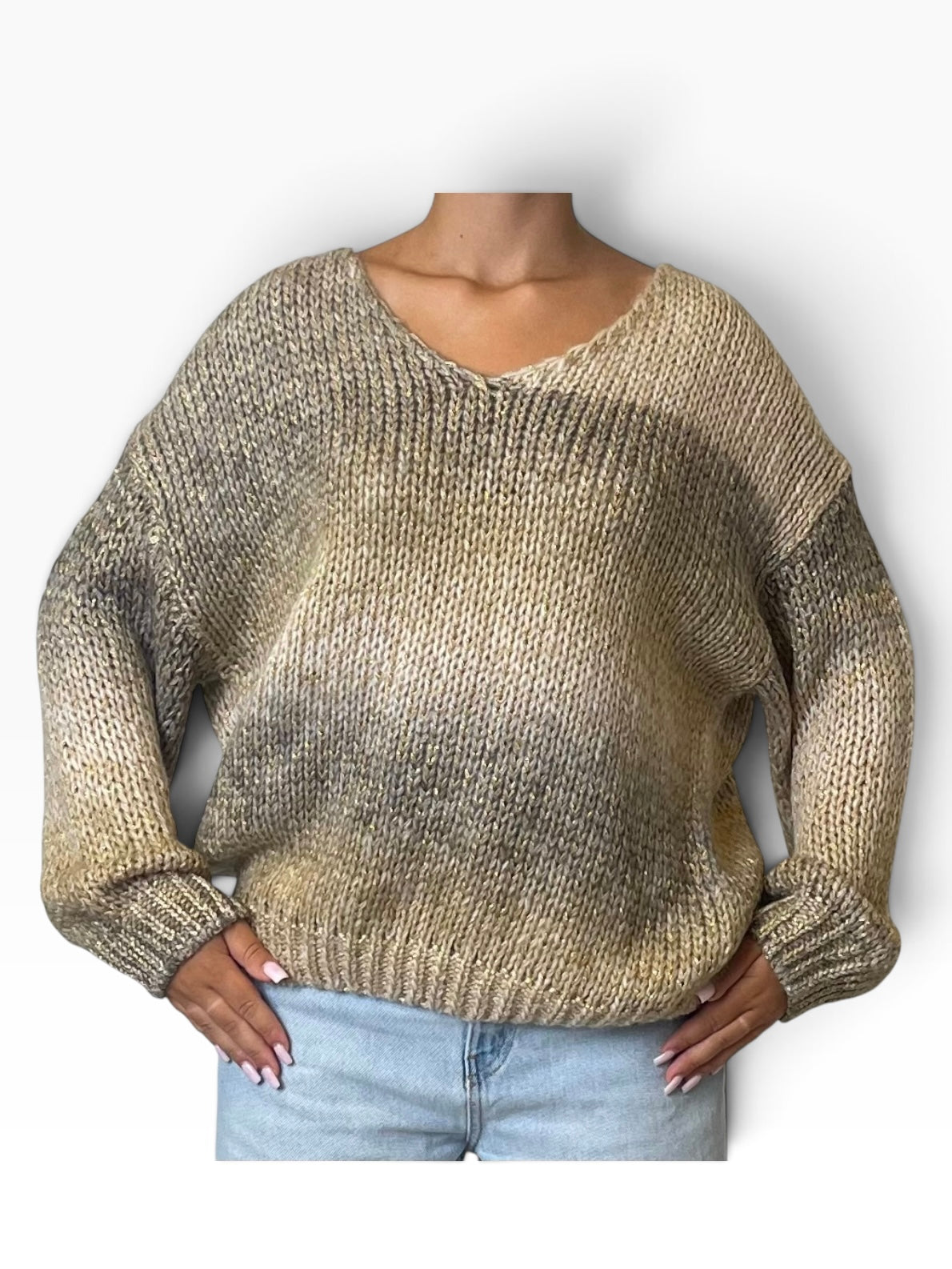 Maglia scollo V degradé lurex Donna  -  256659EC