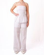 Coordinato top bustier e pantalone wide leg in sangallo Donna  -  53868GH