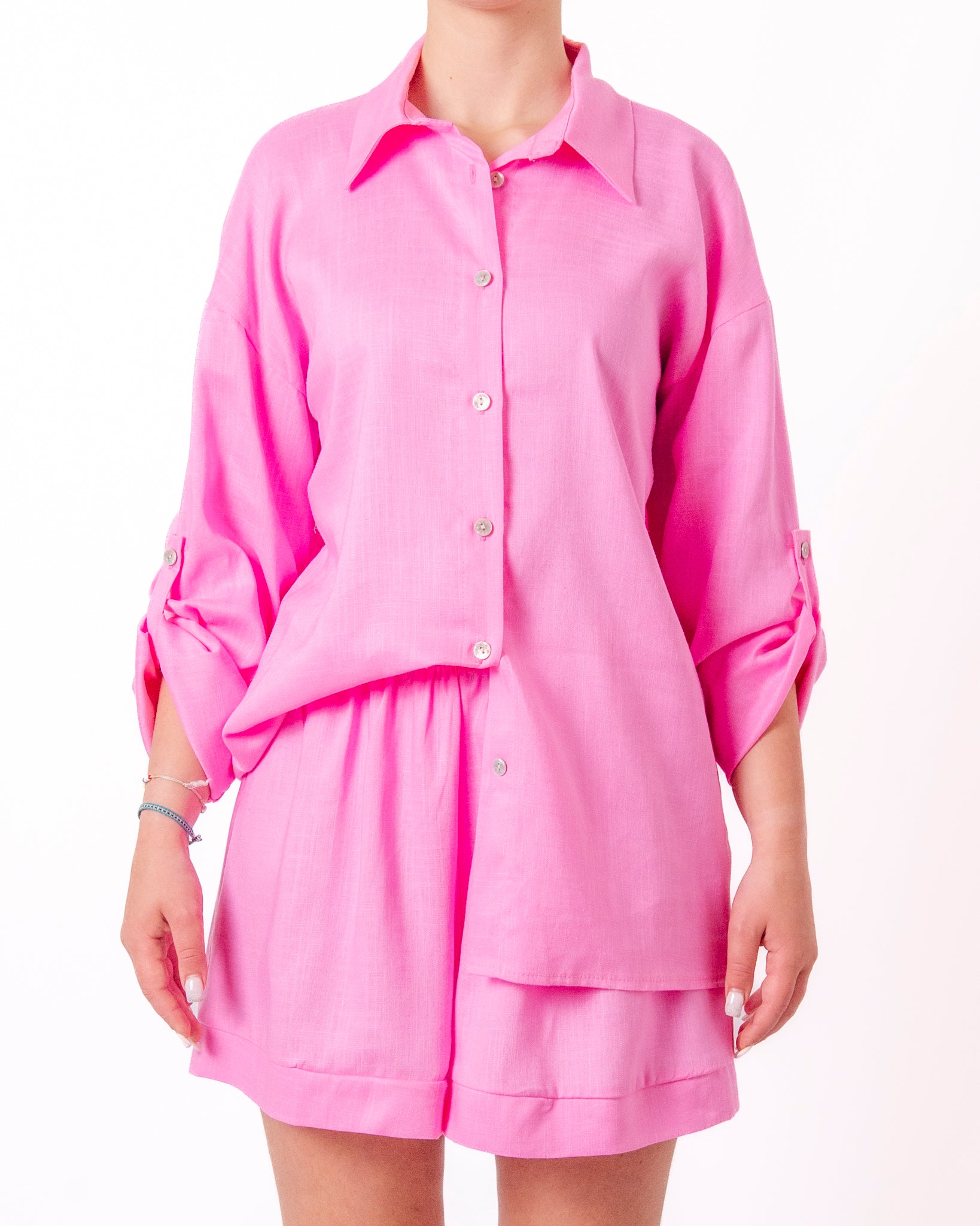 Coordinato camicia oversize e shorts in lino Donna  -  16166/26207