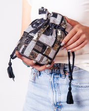 Borsa a sacchetto paillettes con nappine Donna  -  SGK-41