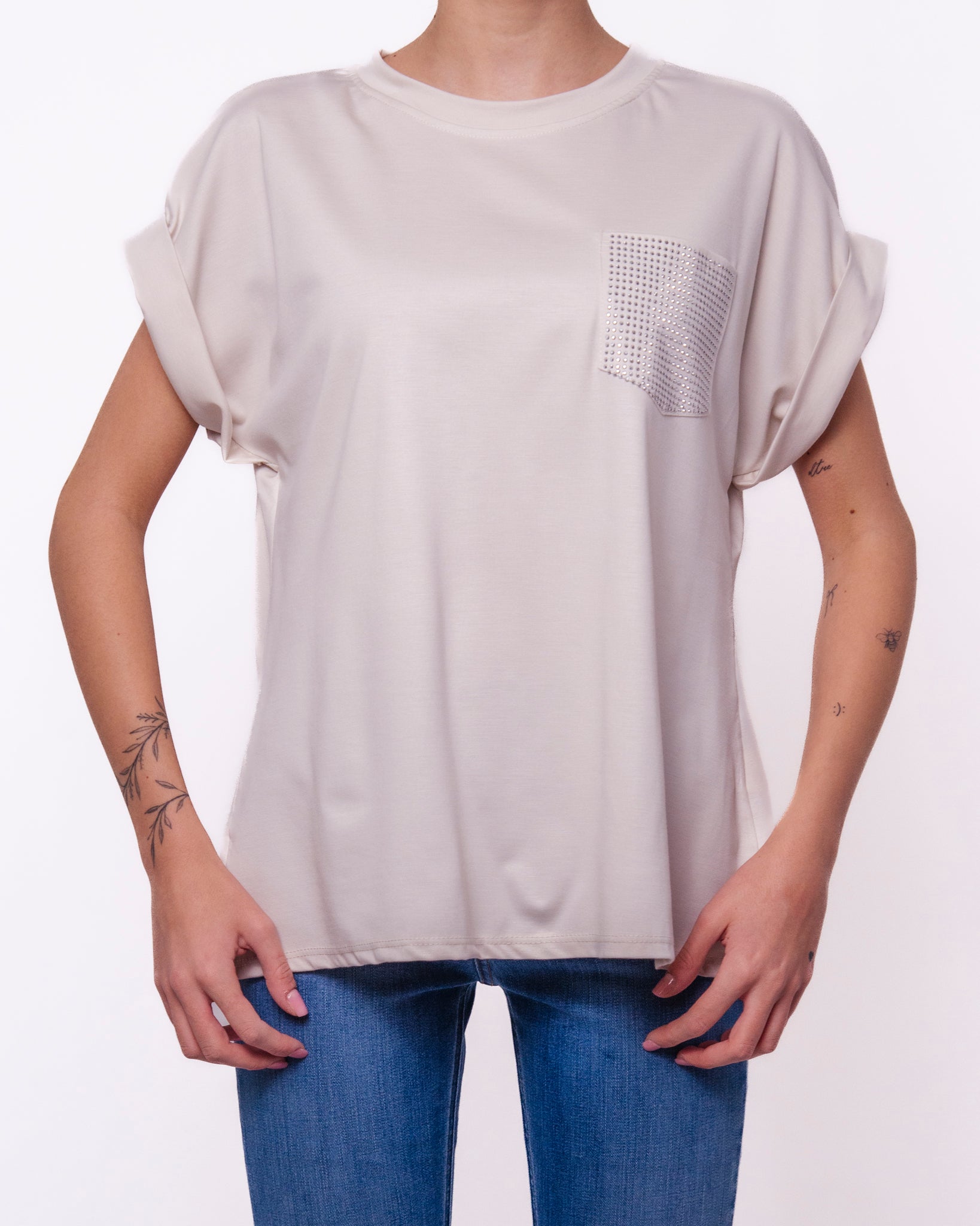 T-shirt Oversize con Taschino in Strass Donna  -  15019EC