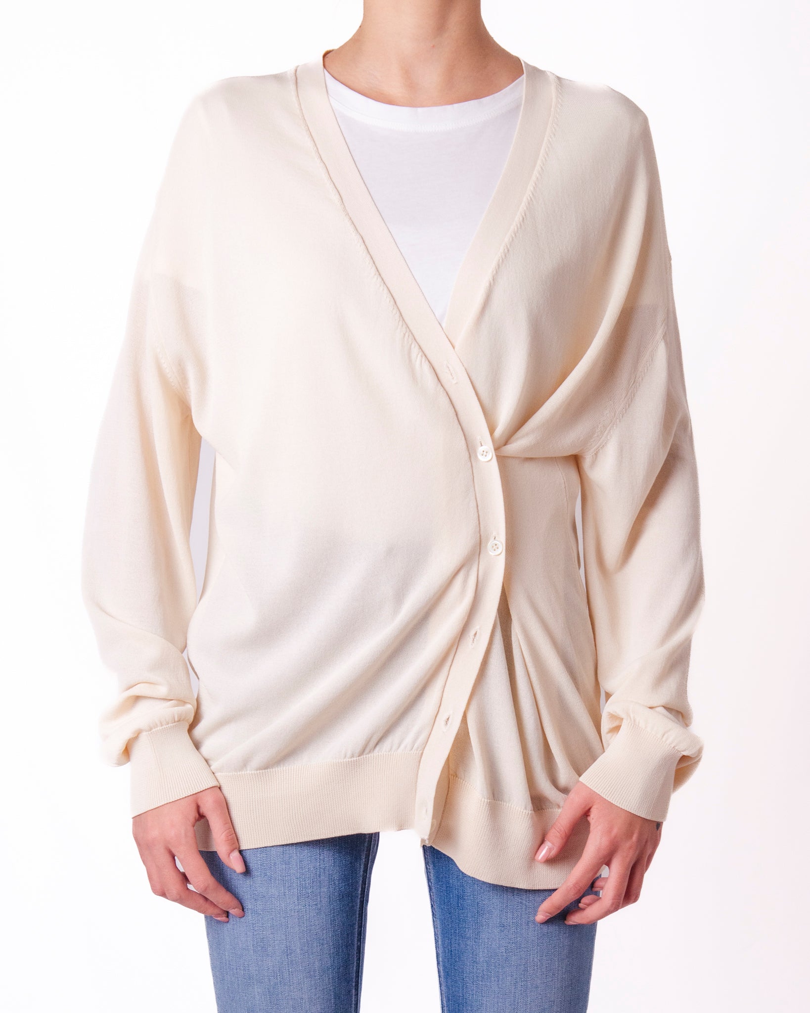 Cardigan Wrap a Scollo V con Drappeggio e Bottoni Donna  -  2AB2074