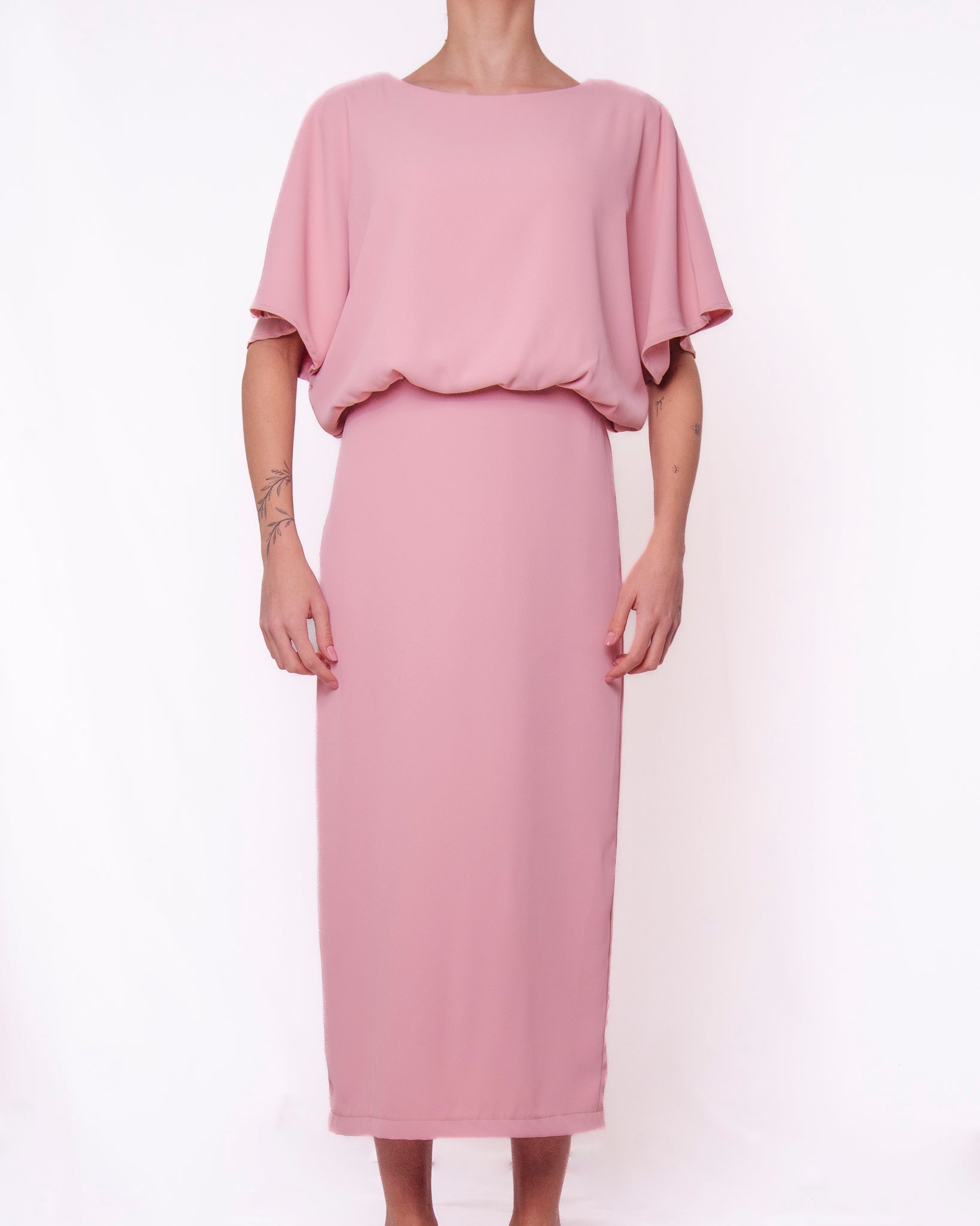 Abito midi scollo a V maniche a pipistrello nodo in vita Donna  -  26213KA