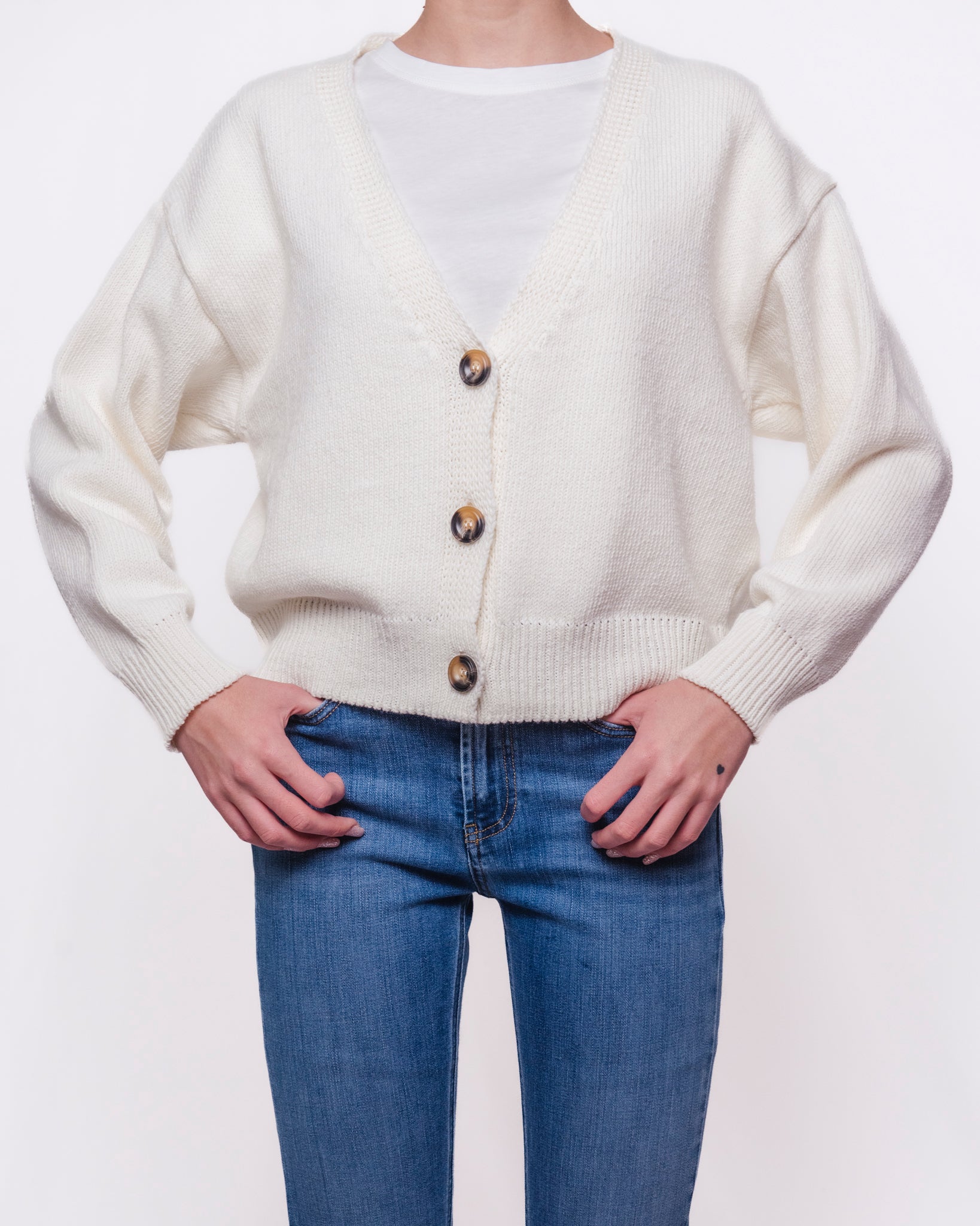 Cardigan oversize scollo a V bottoni a contrasto Donna  -  5AB5015