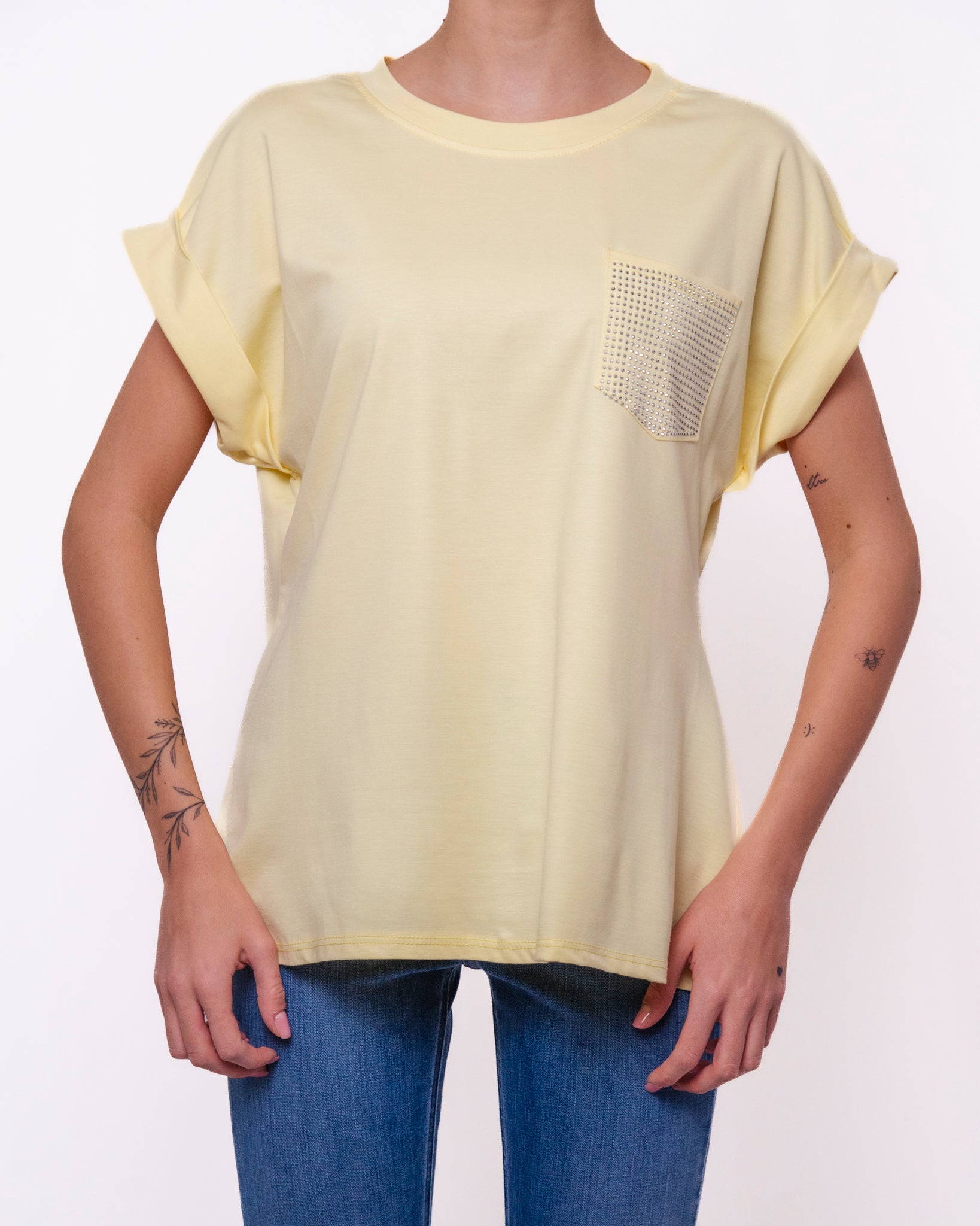 T-shirt Oversize con Taschino in Strass Donna  -  15019EC