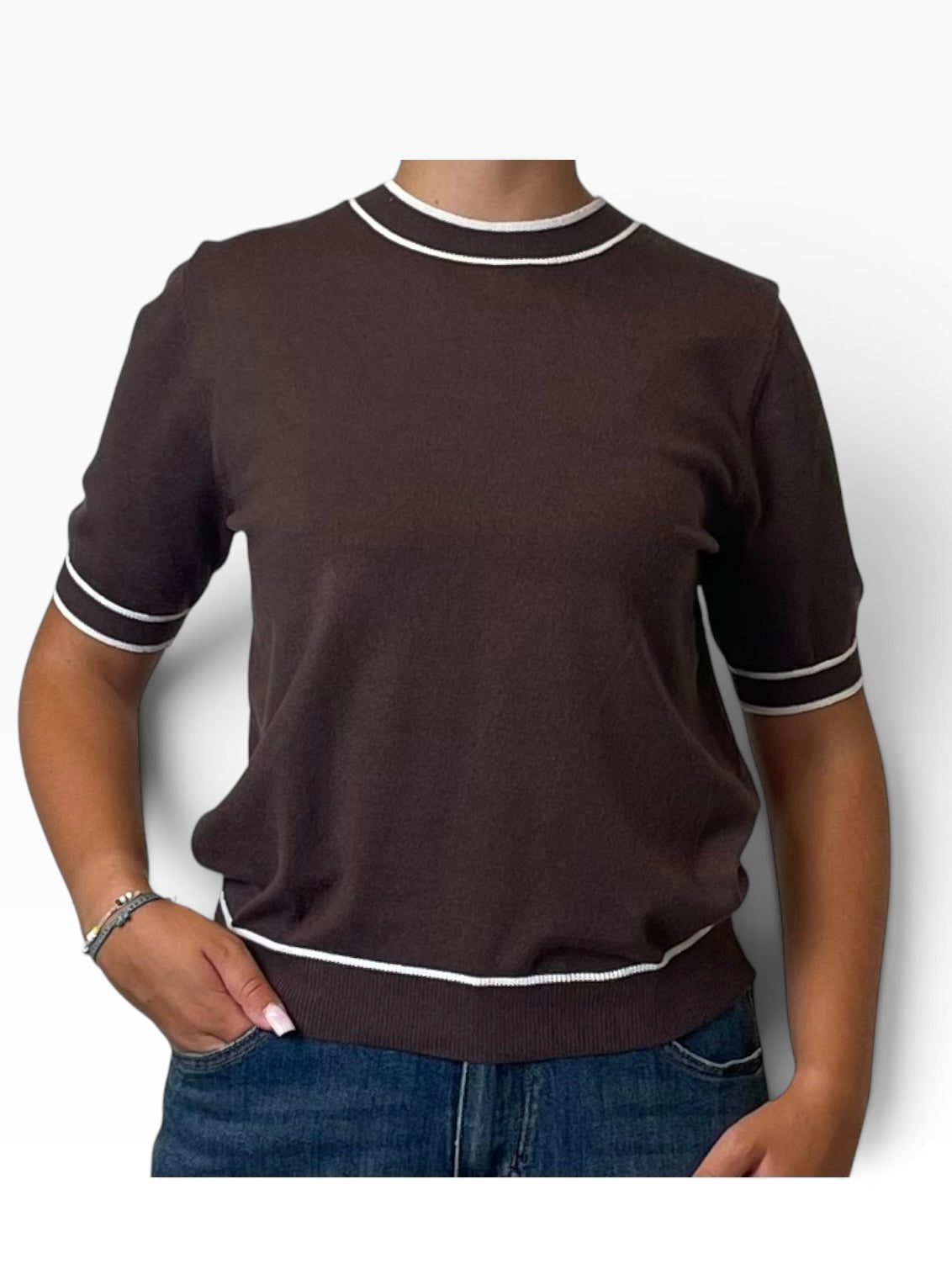 Maglia manica corta profili contrasto Donna  -  6159KA