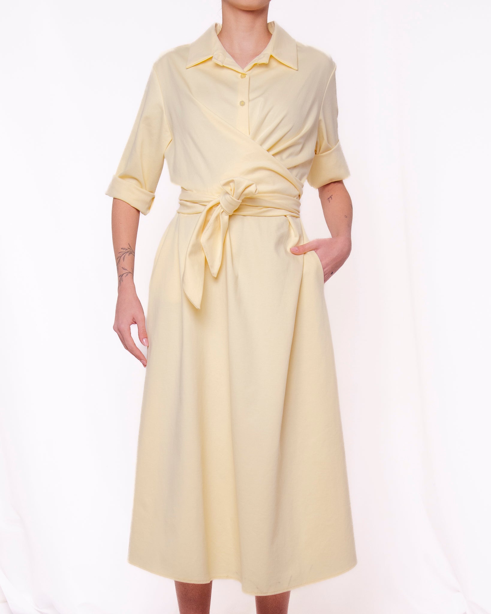 Abito midi a portafoglio colletto nodo in vita Donna  -  11003EC