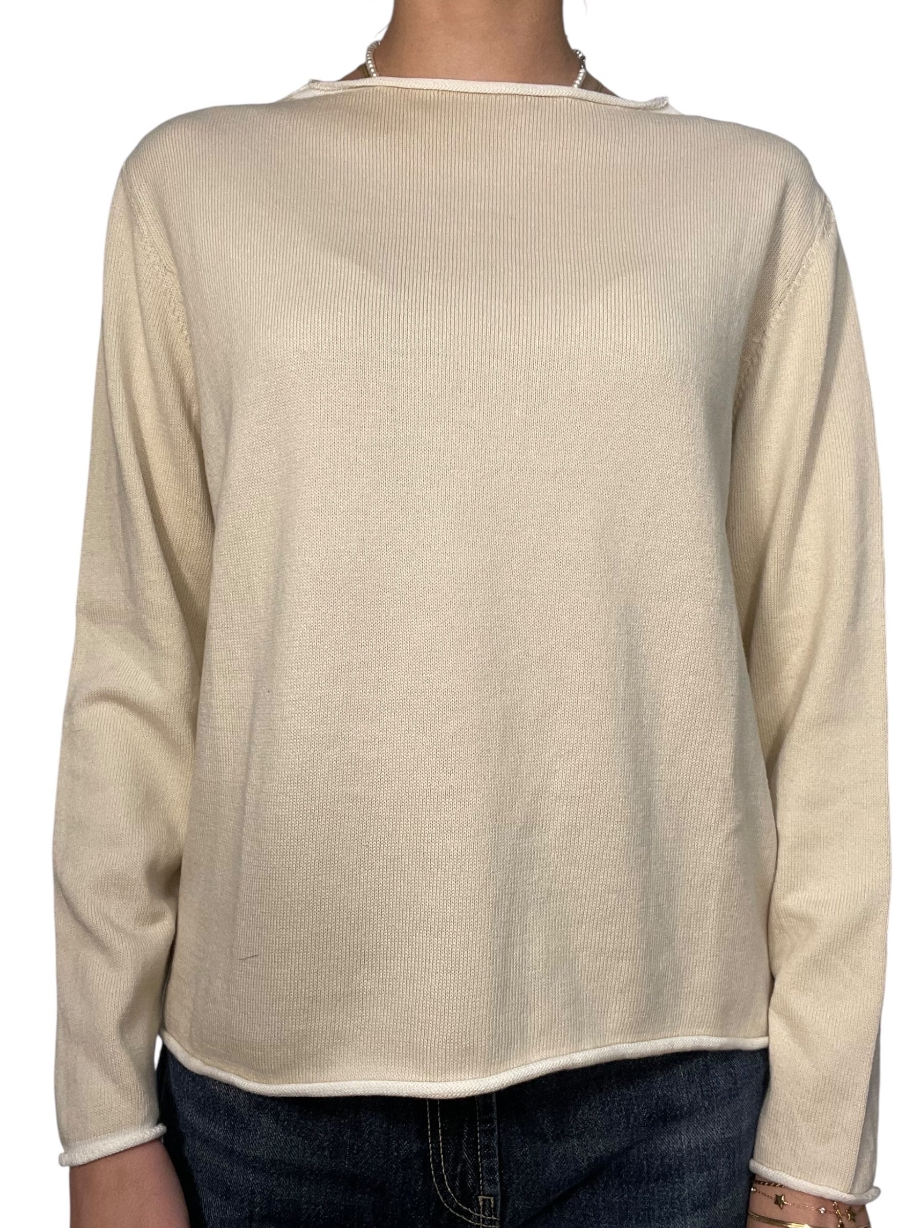 Maglia girocollo con orlo a contrasto e maniche lunghe Donna  -  82645KA