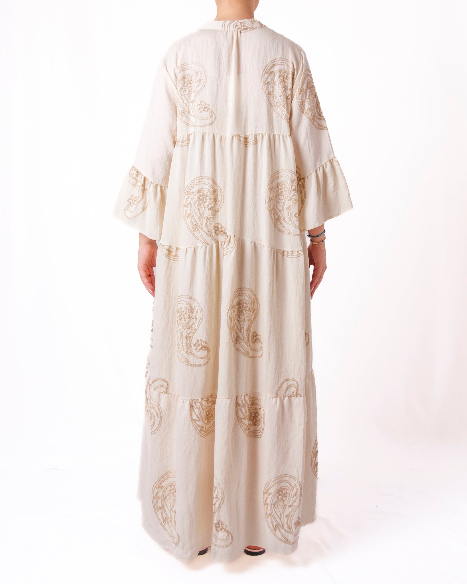 Abito lungo a balze stampa paisley manica a campana Donna  -  626RO