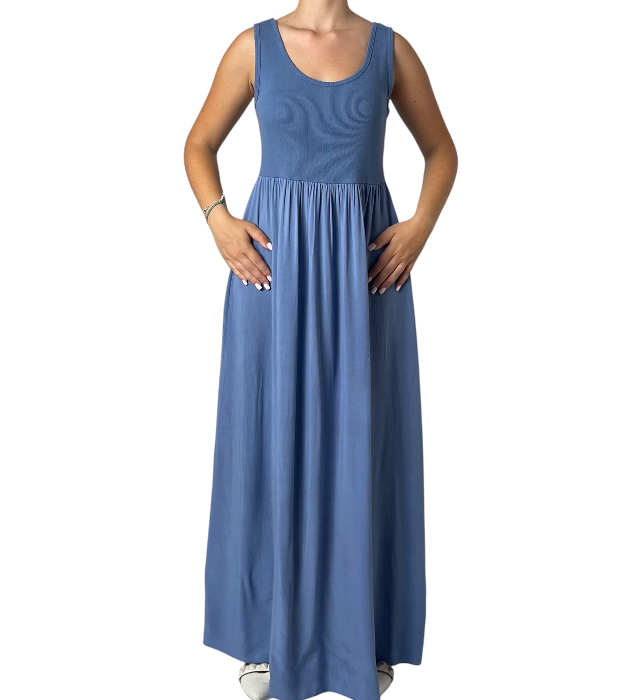 Abito Lungo Smanicato con Gonna Fluida Donna  -  80356EC