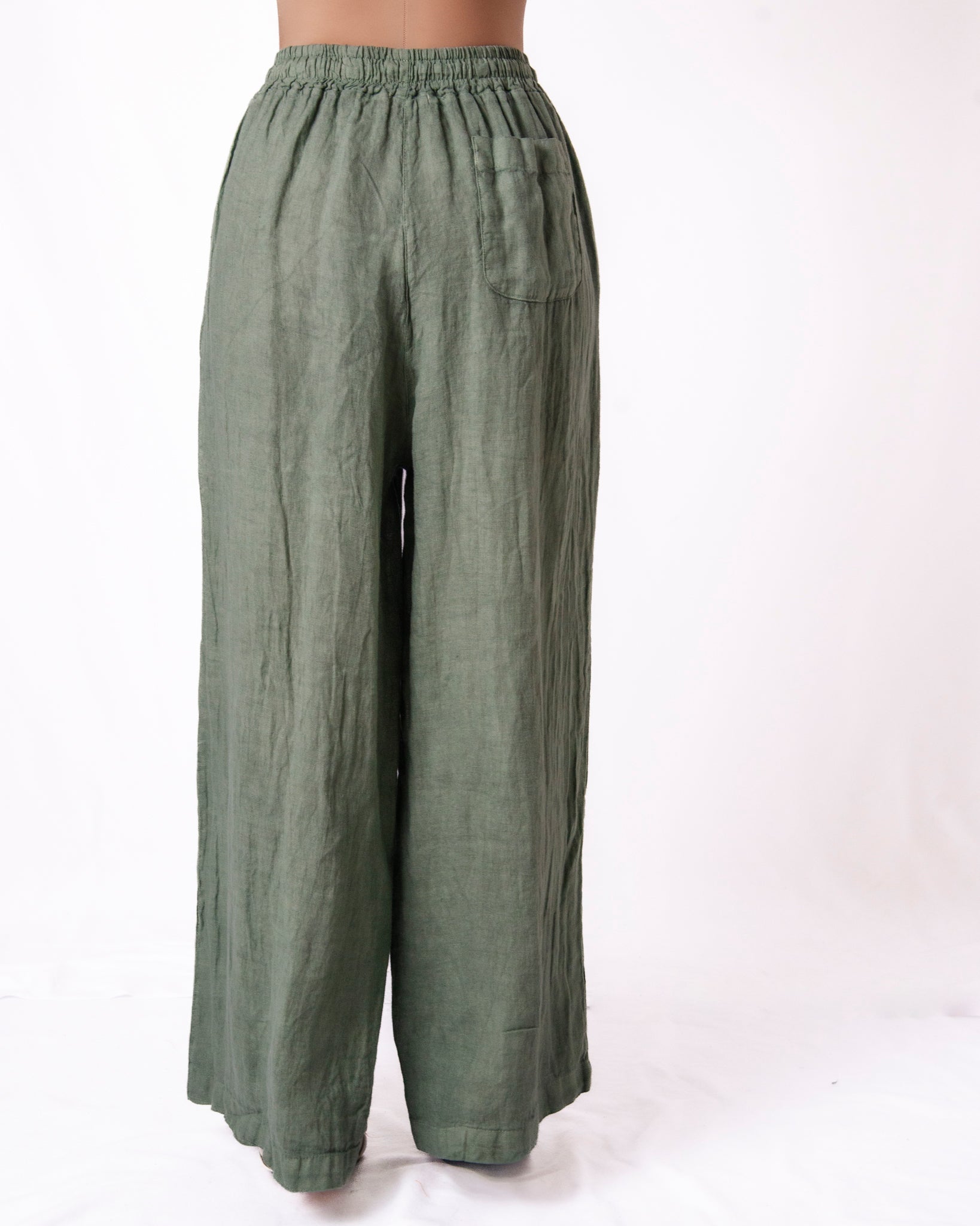 Pantaloni wide leg in lino elastico in vita Donna  -  069UP