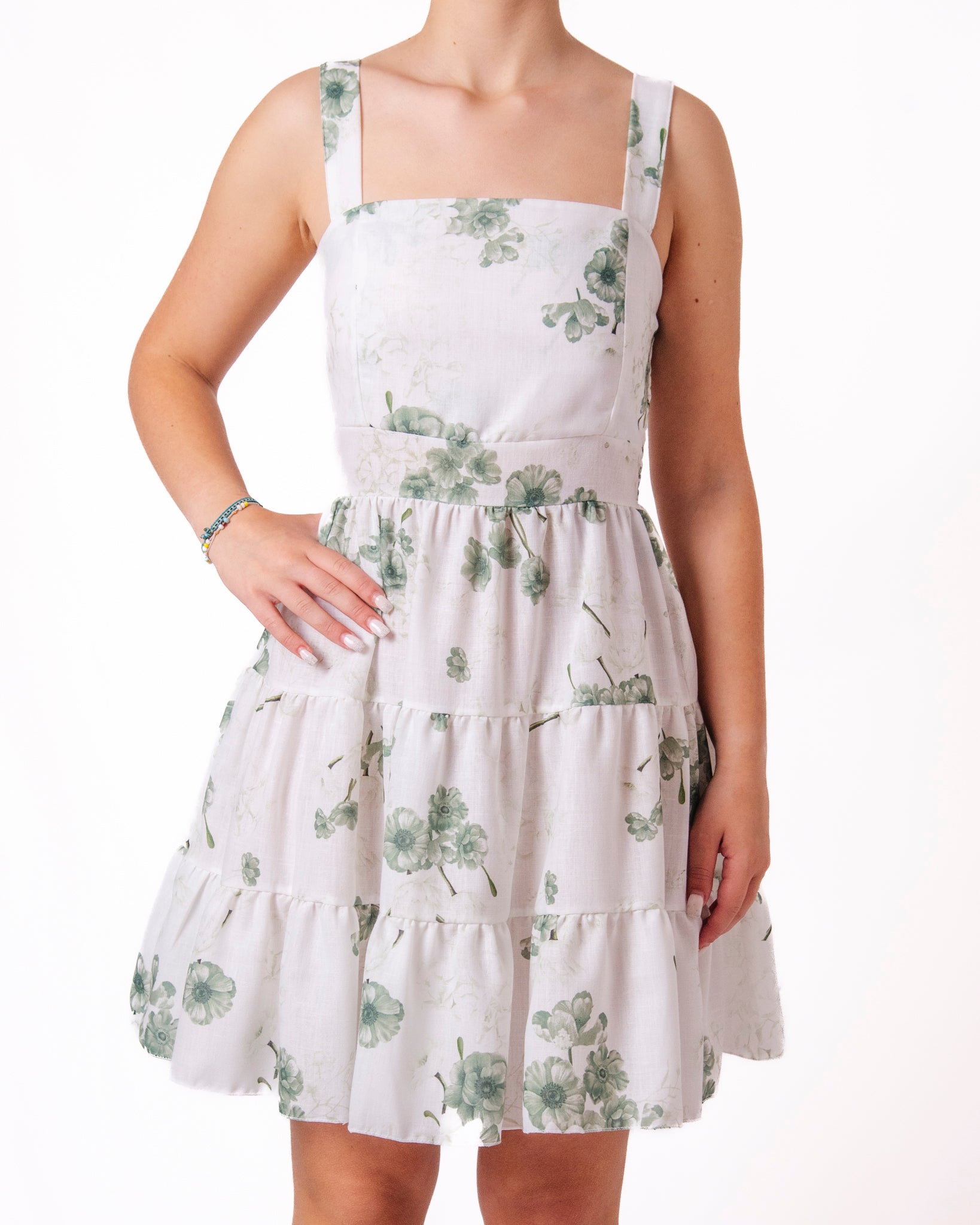 Abito corto stampa floreale bretelle gonna a balze Donna  -  6978