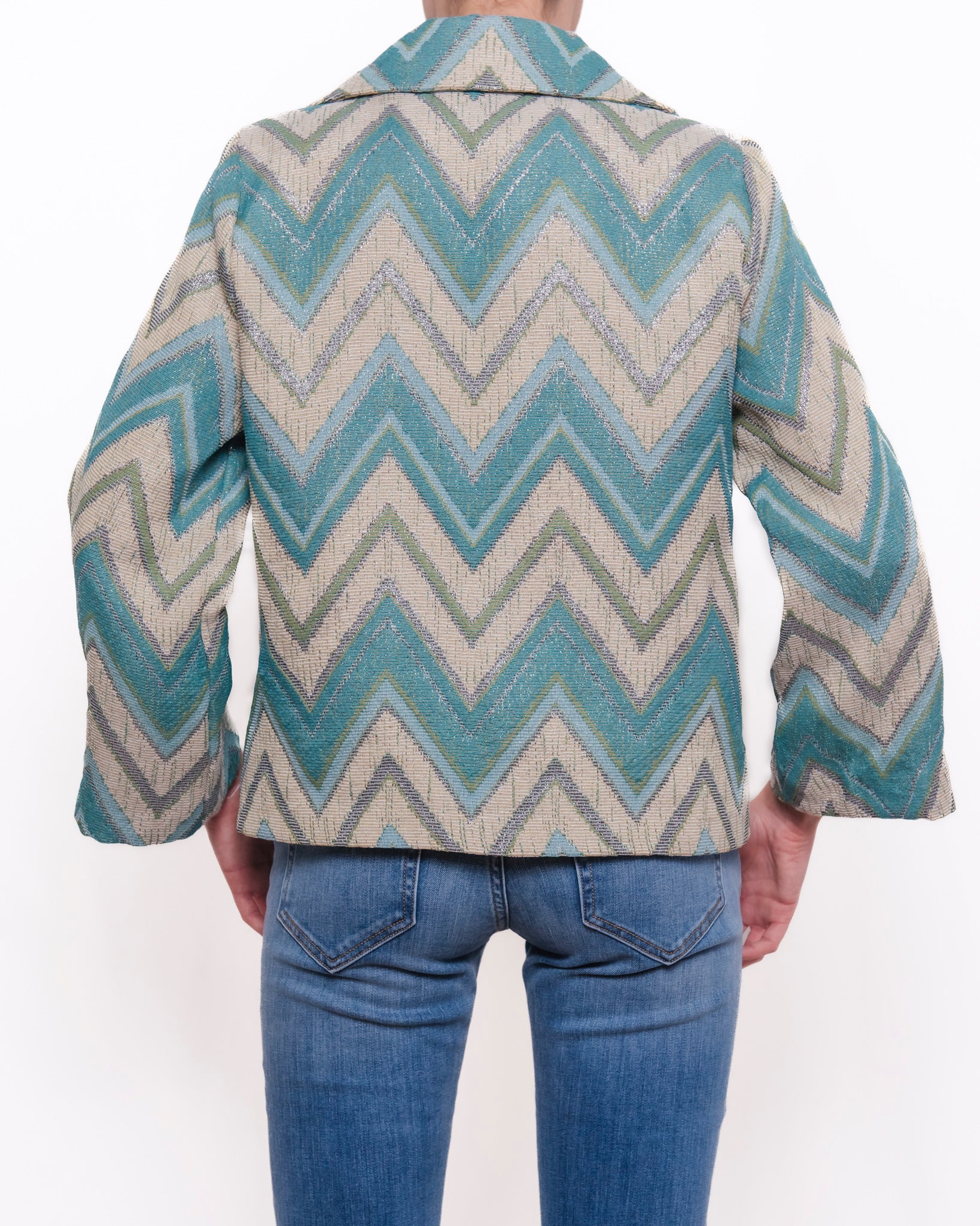 Giacca monopetto fantasia a zigzag con maniche a campana Donna  -  178918V