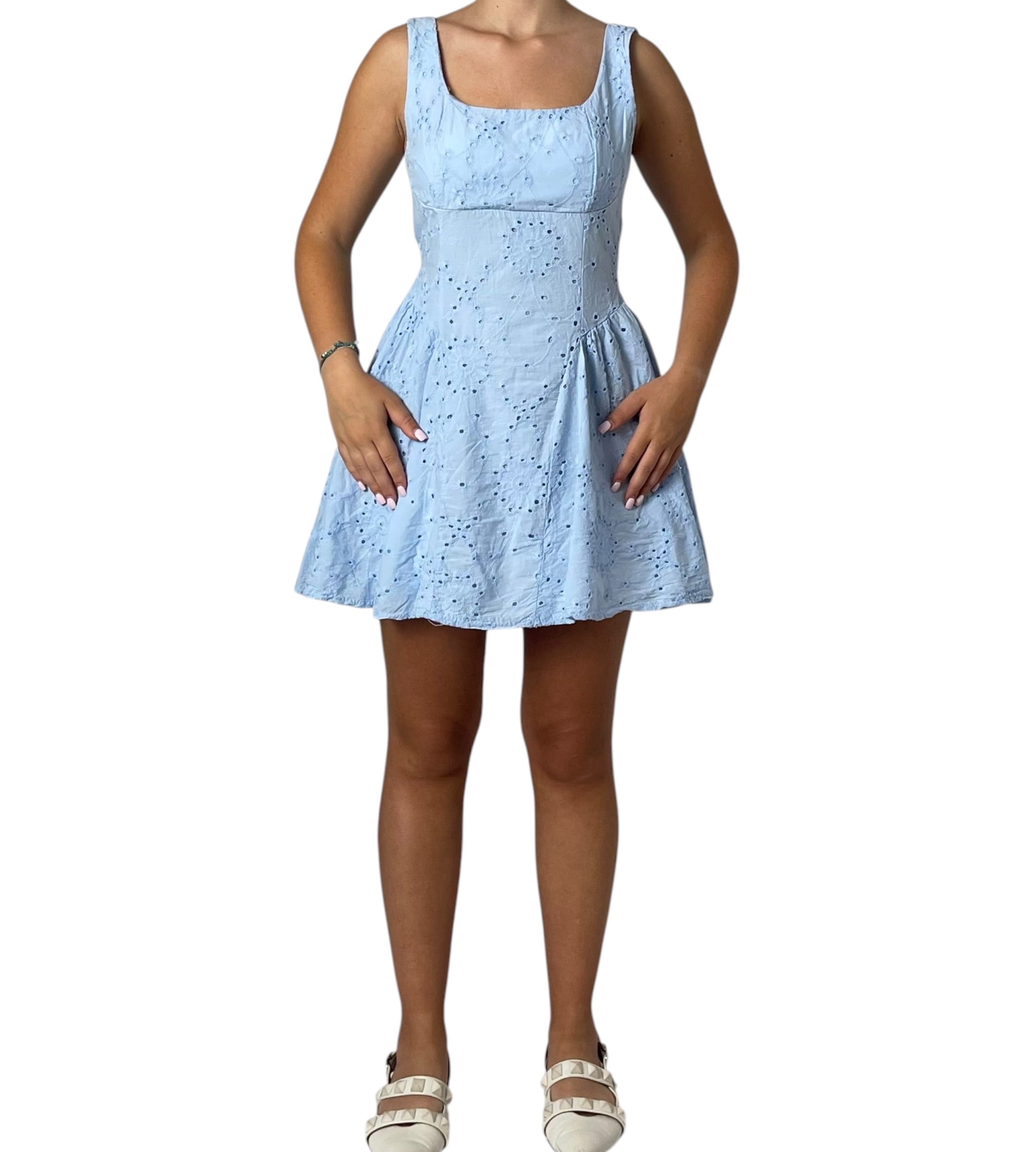 Abito Corto Svasato con Ricami Sangallo Donna  -  13325EL
