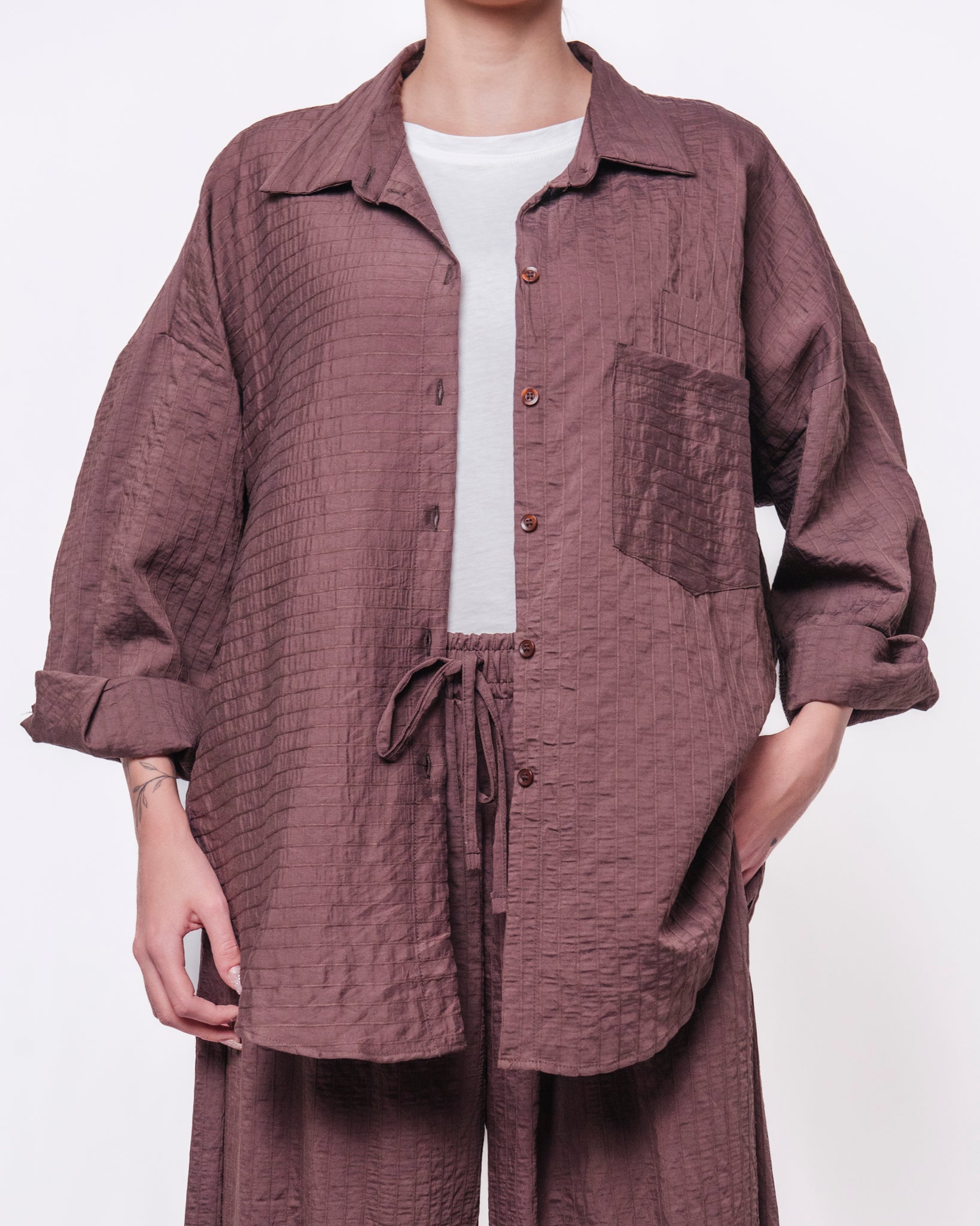 Completo Coordinato Camicia Oversize e Pantalone Wide Leg Donna  -  CMO542PN1668