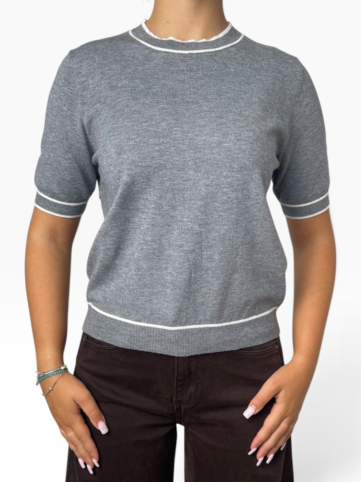 Maglia fine con bordi a contrasto Donna  -  6159-160KA