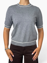 Maglia fine con bordi a contrasto Donna  -  6159-160KA