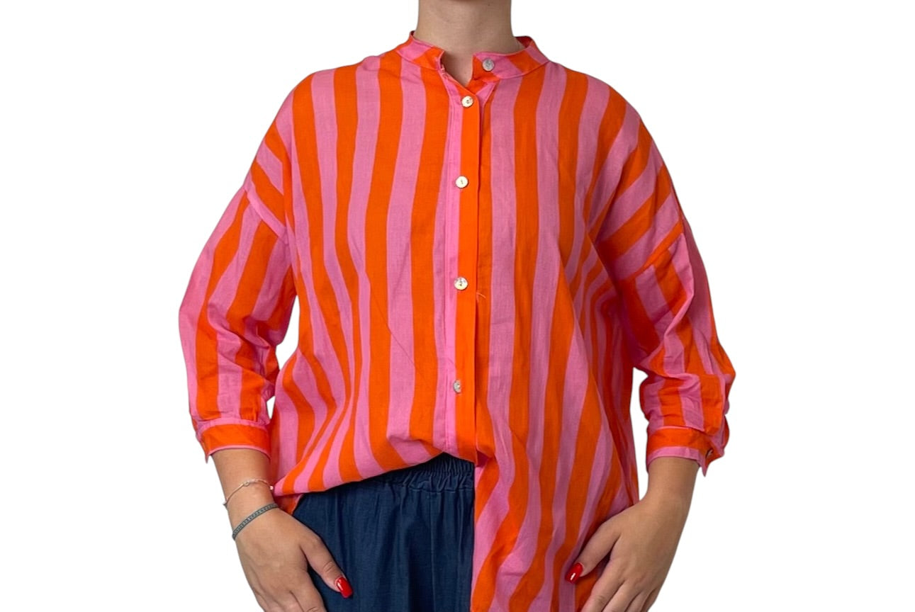 Camicia a Righe con Annodatura Frontale Donna  -  164R