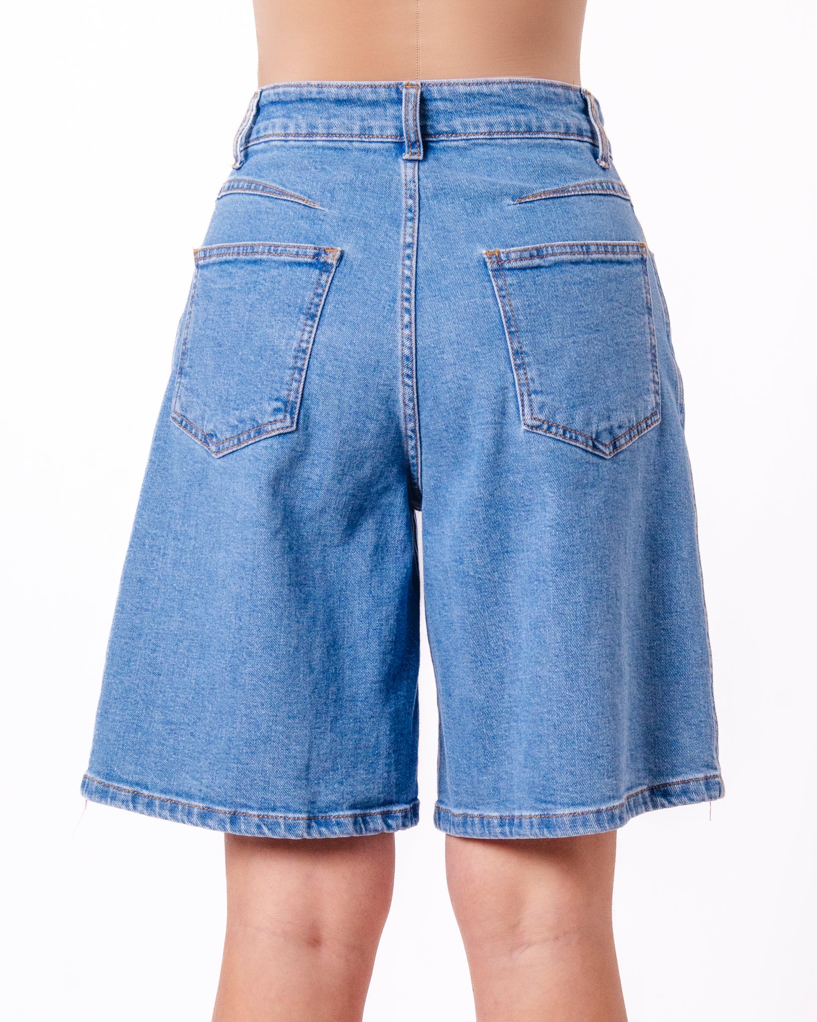 Shorts denim baggy vita alta lunghezza bermuda Donna  -  DK56KA