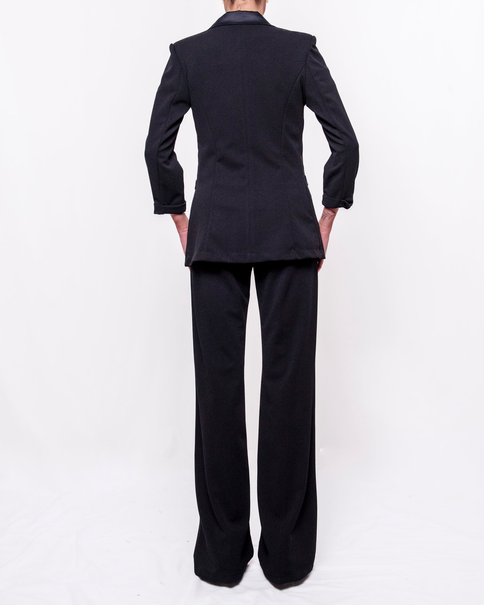 Completo giacca lunga doppiopetto e pantaloni a zampa Donna  -  81008+81006V