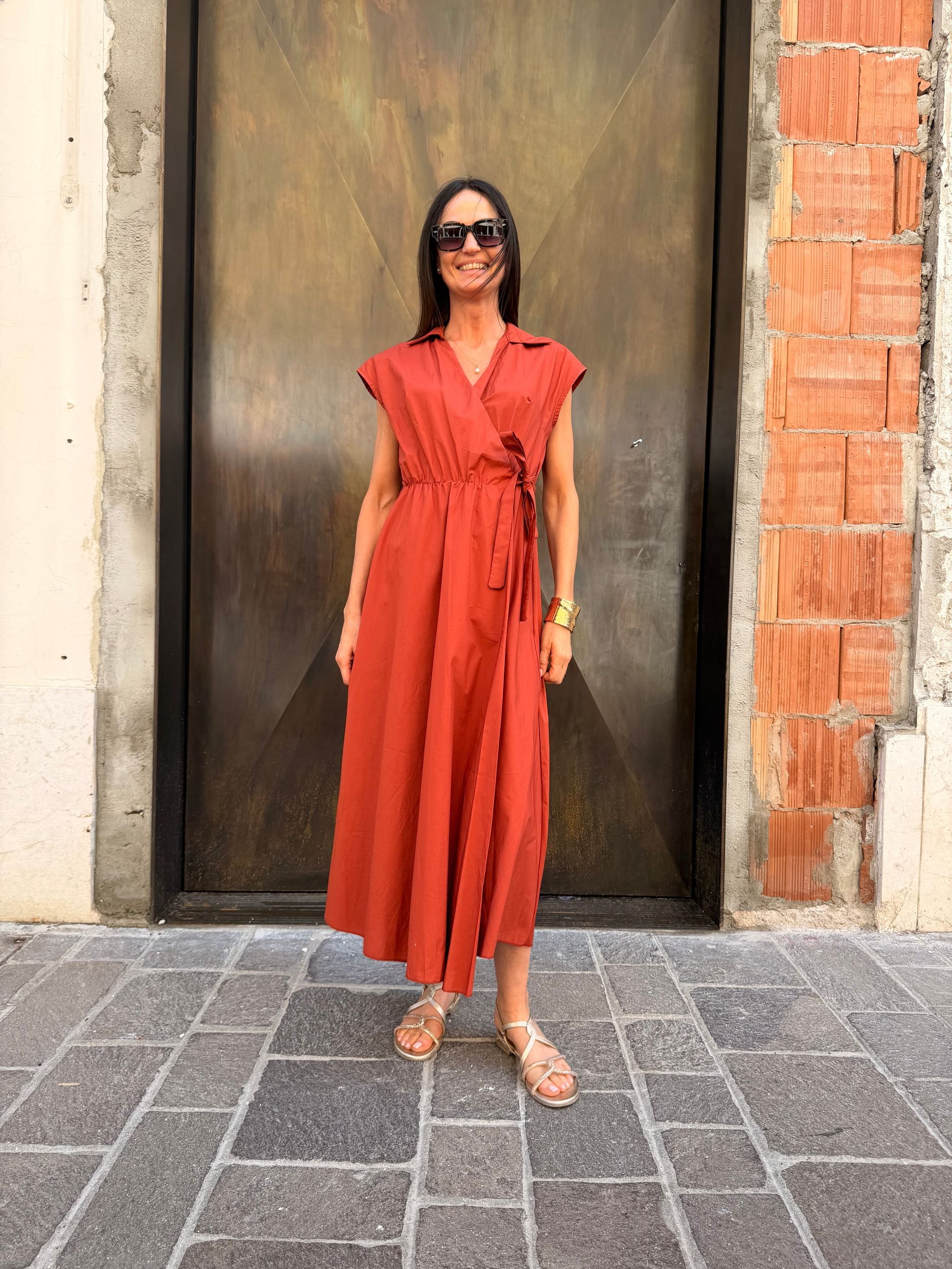 Abito Kos senza maniche scollatura arricciata spacco laterale Donna  -  12227EC
