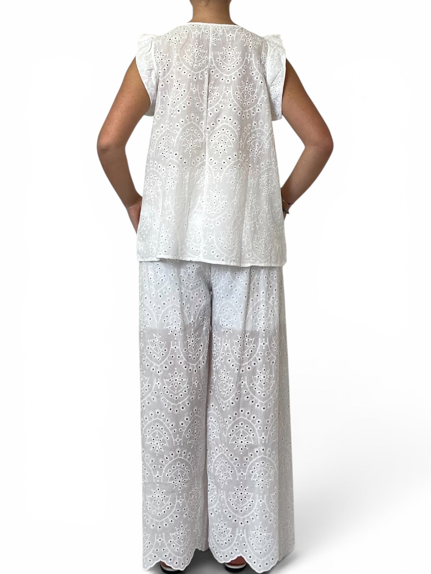 Completo Sangallo Bianco con Top e Pantalone Donna  -  18083+18104F